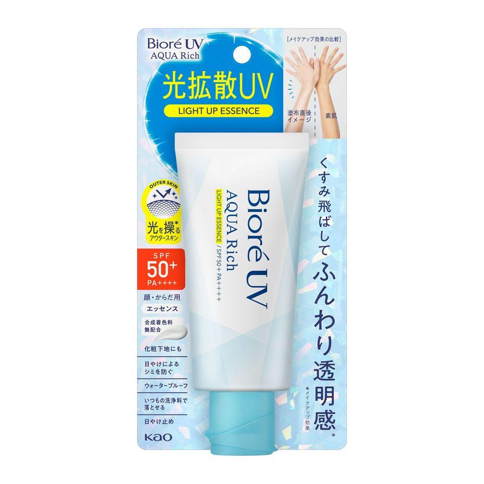Biore UV Aqua Rich Light Up Essence Sunscreen SPF50+ PA++++ 70g - Watery Lightweight Sunscreen for Face, Brightening & Hydrating - Perfect for Daily Use, Outdoor Activities & Travel