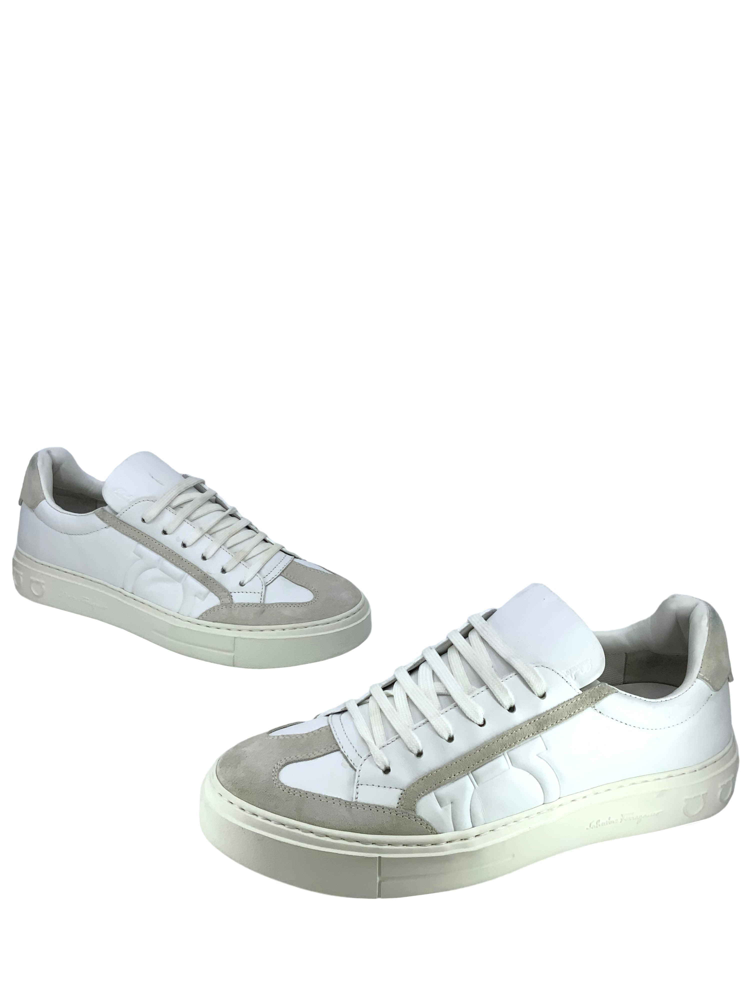 Salvatore Ferragamo Borg Leather & Suede Men's Sneakers Size 7.5 - Premium Casual Shoes for Men, Office & Weekend Wear