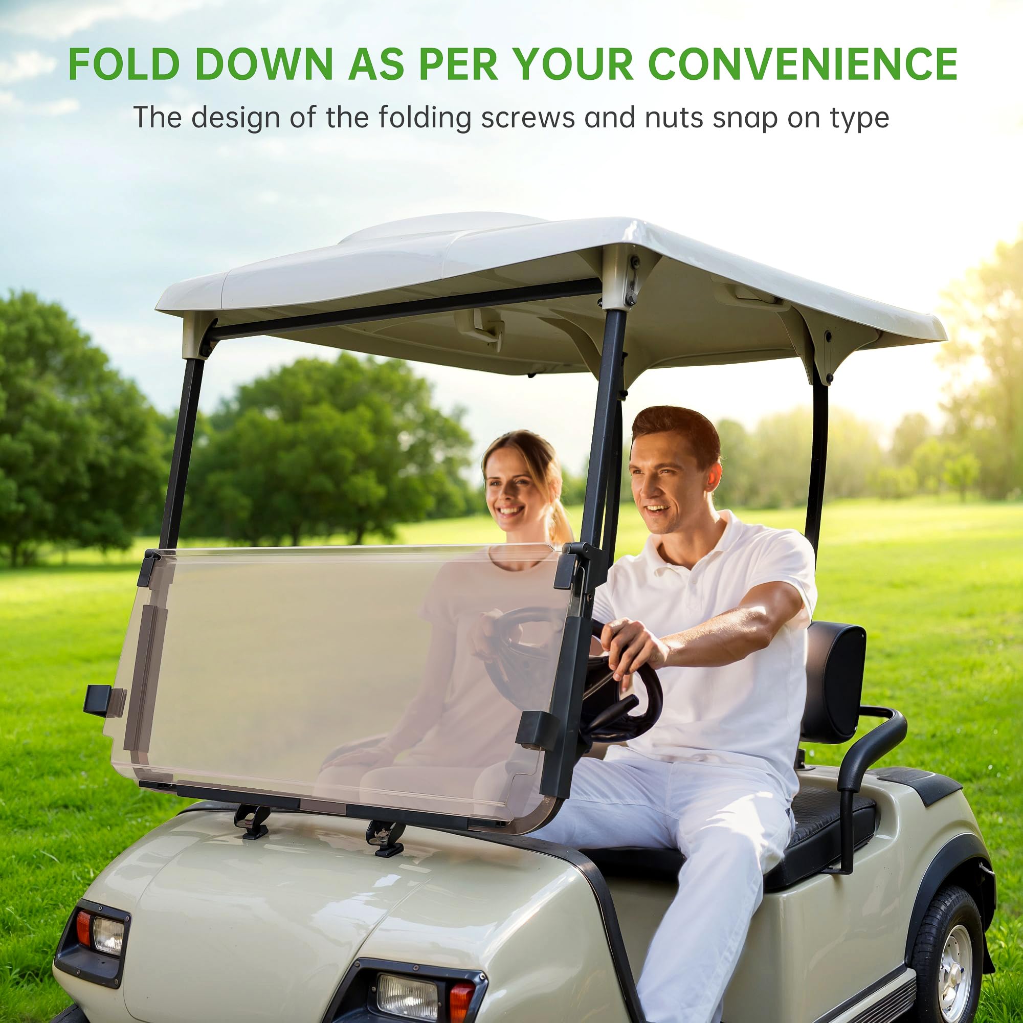 10L0L Folding Tinted Golf Cart Windshield for Yamaha G14 G16 G19 (1995-2003) Models - Universal Fit for Gas & Electric Golf Carts - UV Protection & Enhanced Visibility for Outdoor Golfing & Neighborhood Cruising