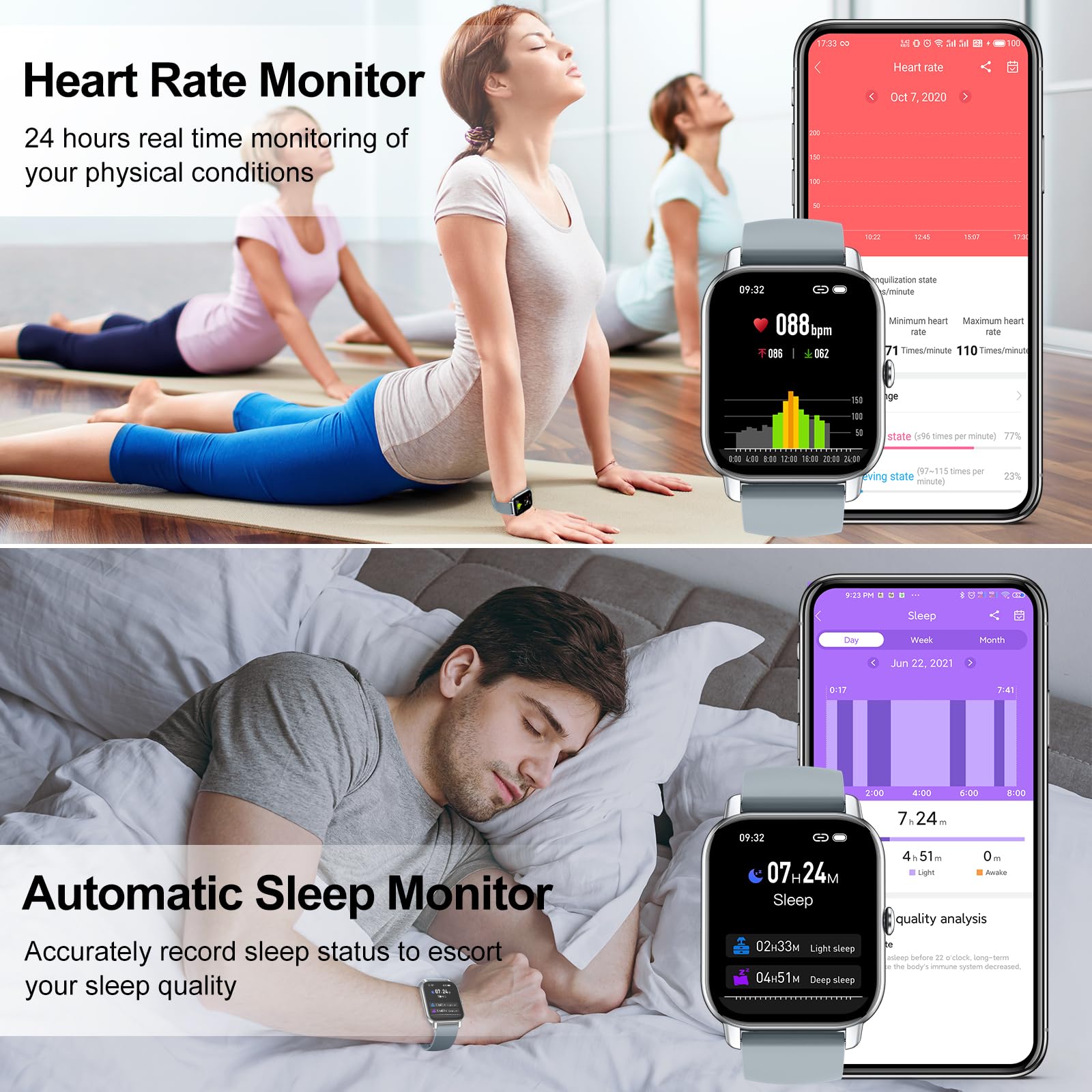Smart Watch for Women - Fitness Tracker with Heart Rate & Sleep Monitor, IP68 Waterproof for Android/iOS - Perfect for Workouts & Daily Use