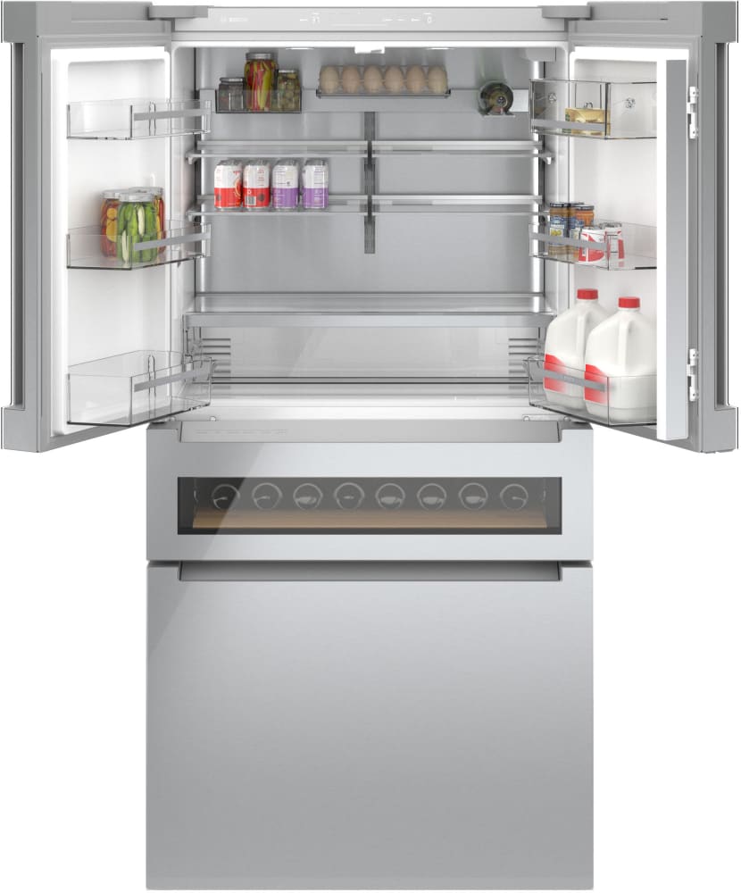 BOSCH B36CL81ENG 800 Series 36 Inch Freestanding French Door Smart Refrigerator - Stainless Steel with Glass Finish for Modern Kitchen & Open Floor Plan Homes