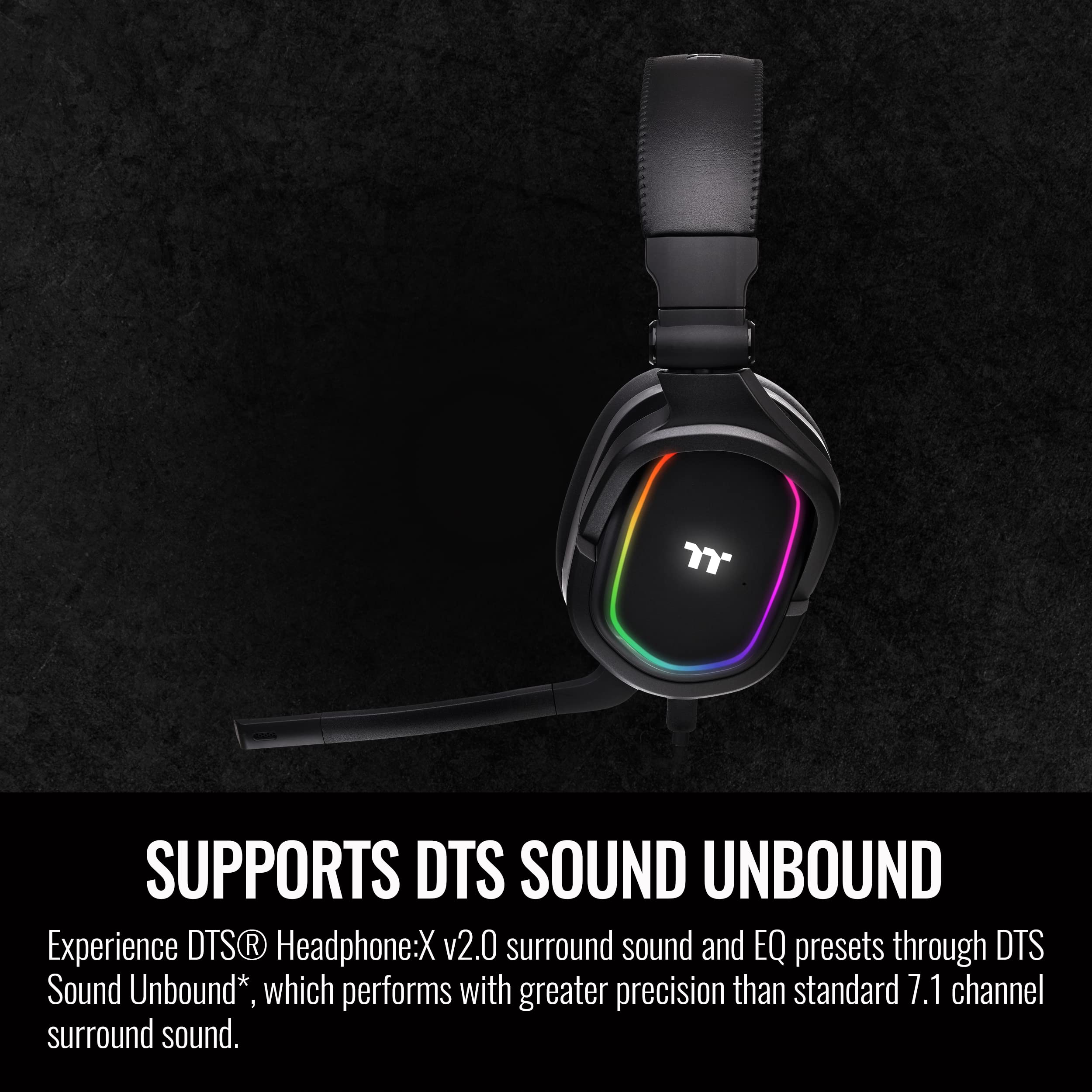 Thermaltake Argent H5 RGB 7.1 Surround Sound Gaming Headset with 50mm Hi-Res Drivers - Compatible with PC, Xbox One, PS4, Mac, Mobile & Nintendo Switch - Black (GHT-THF-DIECBK-31) - Perfect for Competitive Gaming, Streaming & Virtual Meetings