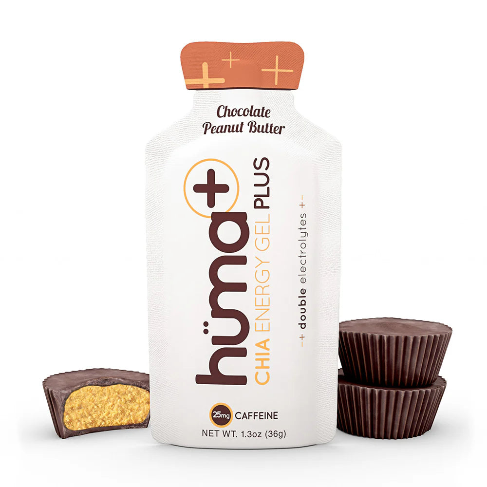 Huma Gel Plus Chocolate & Peanut Butter Energy Gel - Natural Endurance Fuel for Runners, Cyclists & Athletes - Perfect for Marathon Training, Hiking & Outdoor Adventures
