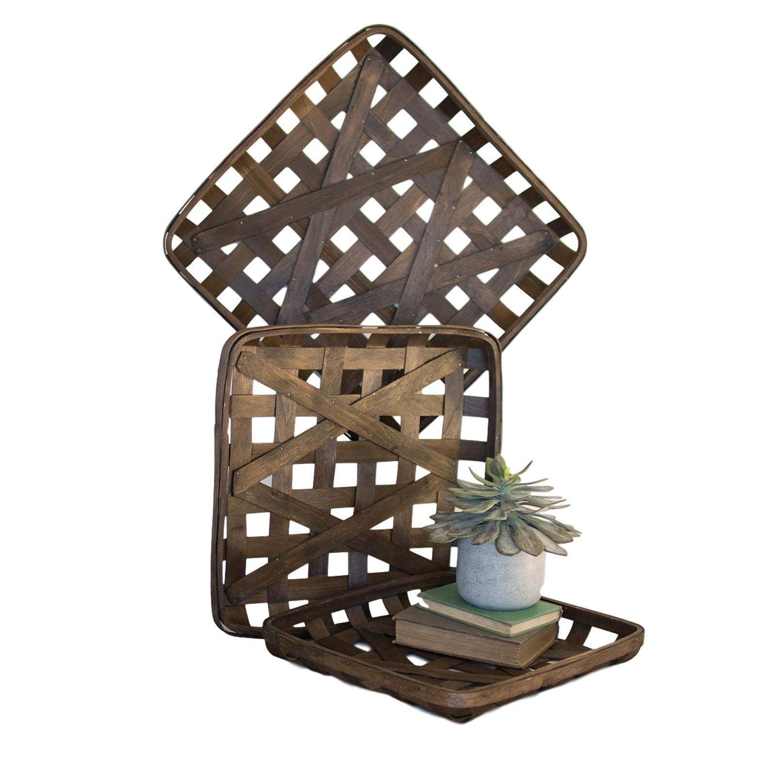 MY SWANKY HOME Square Woven Tray Baskets Set of 3 - Dark Brown Storage Bins for Home Organization, Bathroom, Bedroom & Office Decor