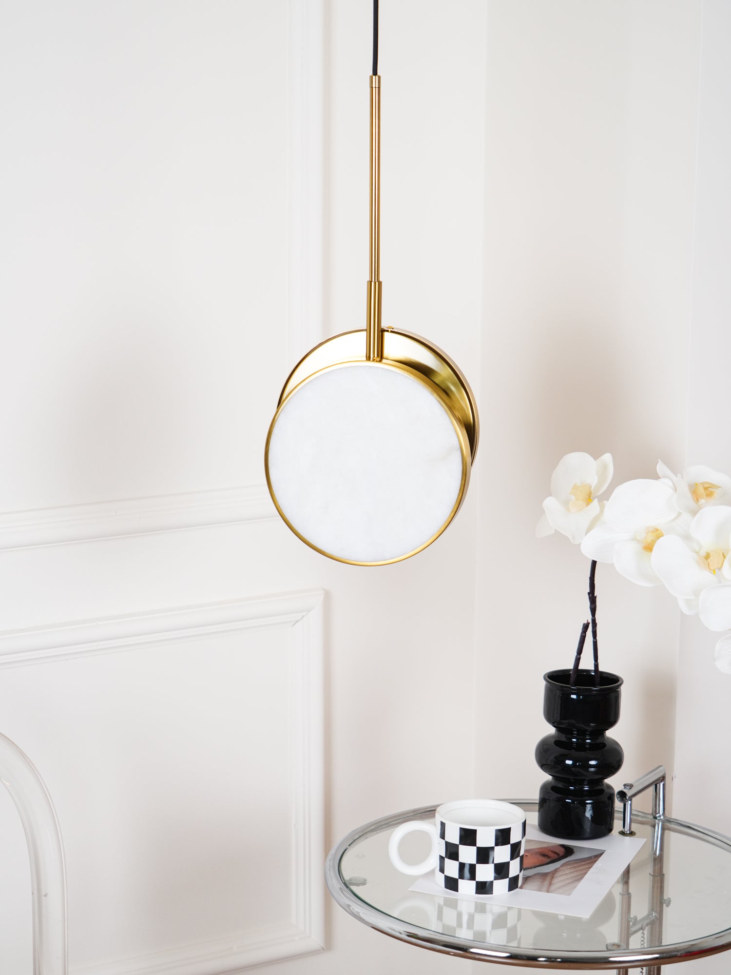 Vintage Moonshade Pendant Light - Handcrafted Glass Hanging Lamp for Dining Room, Kitchen Island & Bedroom Lighting - Dimmable Edison Bulb Fixture