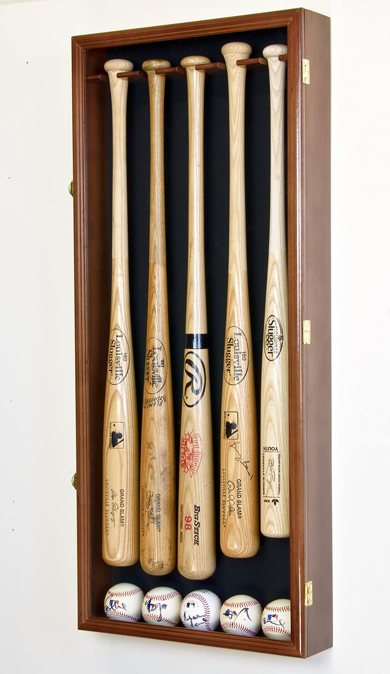 5 Baseball Bat Display Case Wall Mount Cabinet - UV 98% Protection & Lockable for Collectibles, Memorabilia & Sports Gear Storage