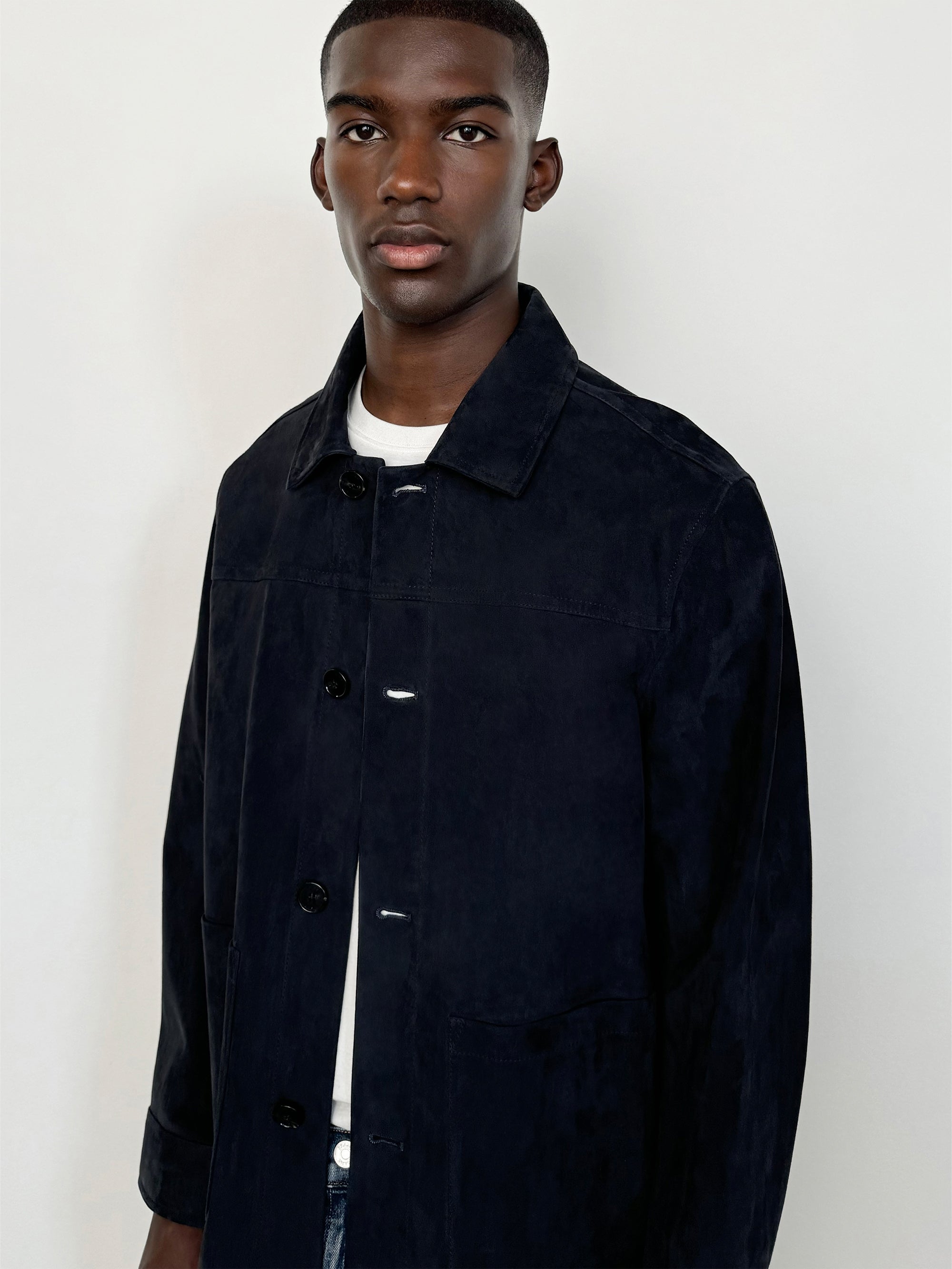 Premium Unlined Suede Chore Coat for Men - Dark Navy Blue | Lightweight & Stylish Jacket for Casual Wear & Outdoor Activities