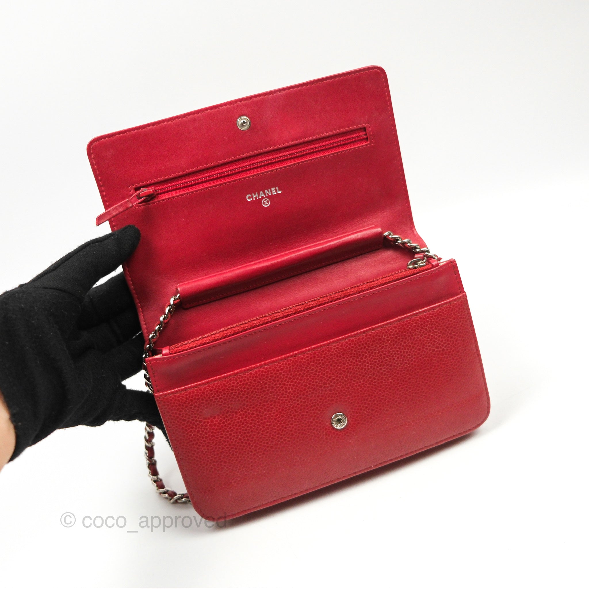Chanel CC Wallet On Chain WOC Crossbody Bag - Red Caviar Leather with Silver Hardware | Perfect for Evening Events, Parties & Date Nights