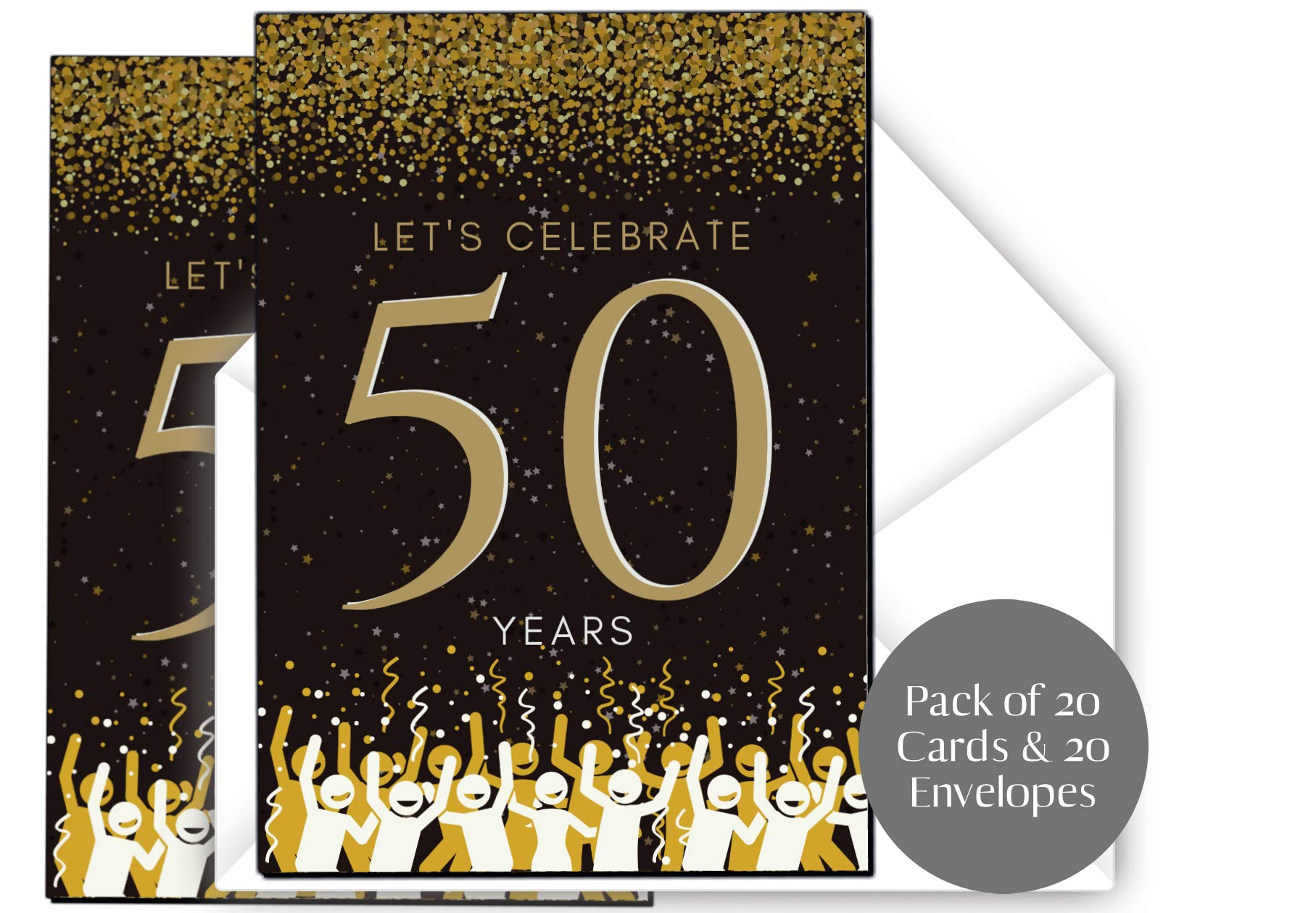 Elcer 50th Birthday Party Invitations - Elegant Black & Gold Confetti Design - 20 Count with Envelopes - Fill-in Style for Anniversary Celebrations - Perfect for Milestone Birthday Parties, Retirement Celebrations & Golden Jubilee Events
