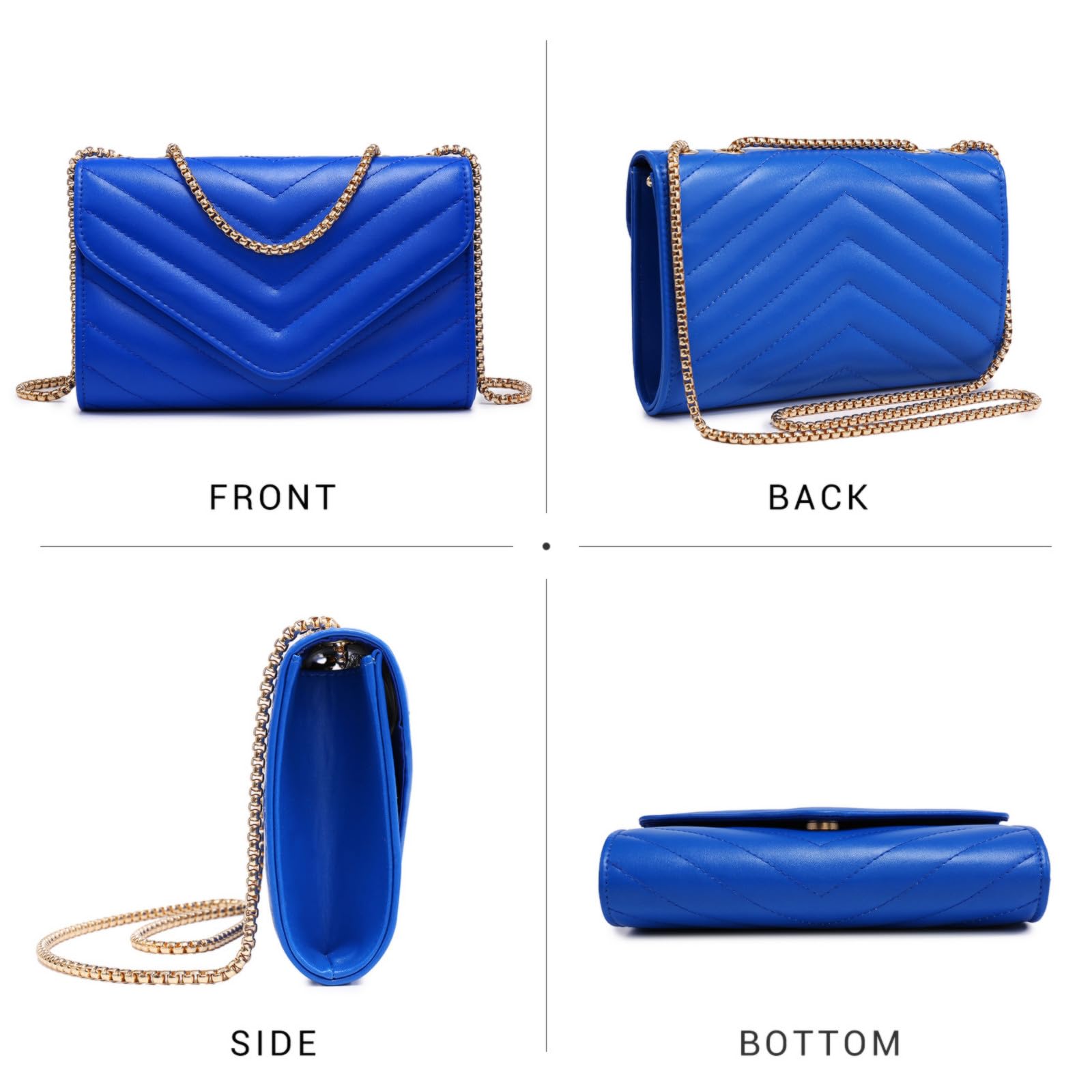 Dasein Women's Small Quilted Crossbody Bag - Stylish Designer Evening Clutch Purse with Chain Shoulder Strap for Parties, Date Night & Special Occasions