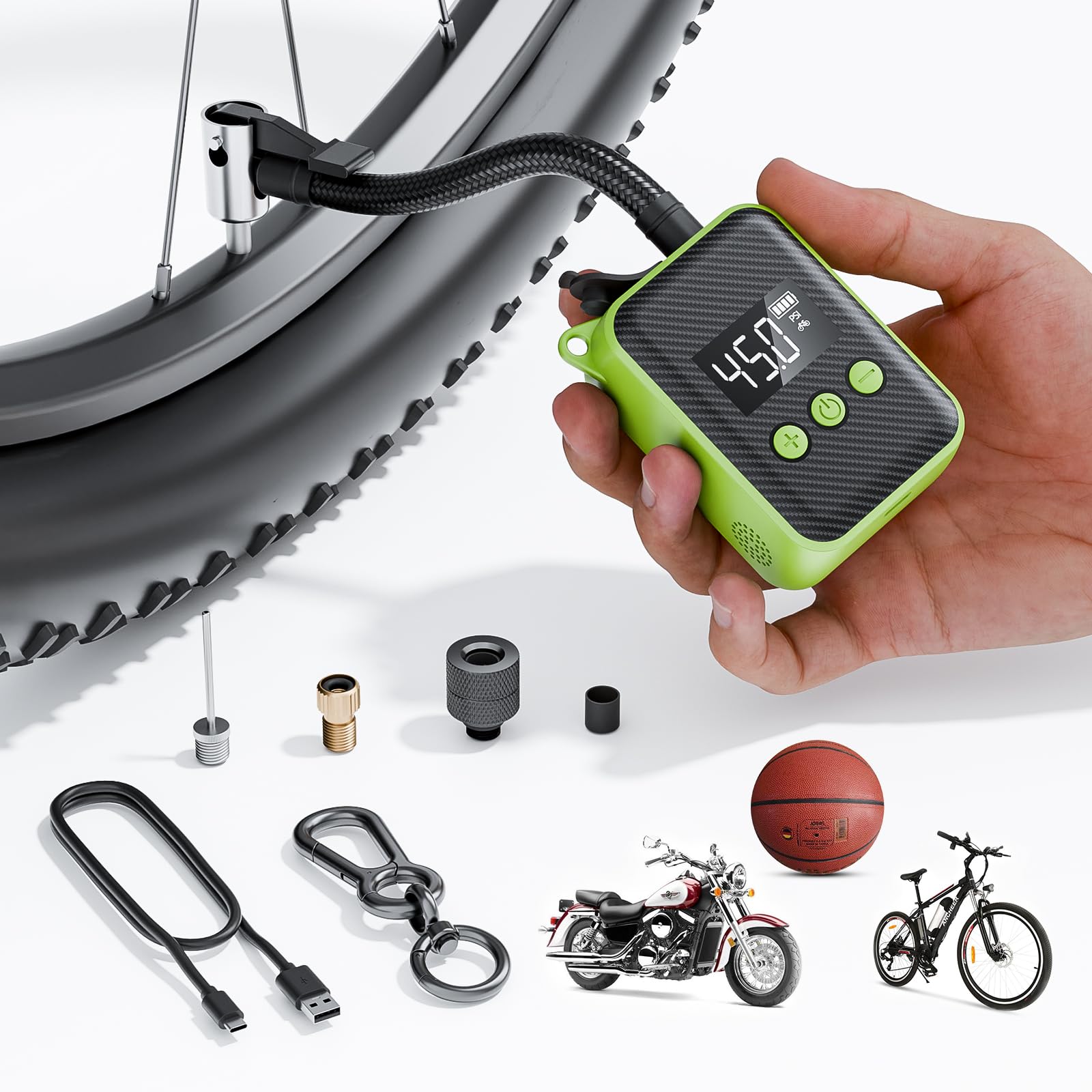 130 PSI Electric Mini Bike Pump - Portable Rechargeable Bicycle Tire Inflator with Gauge & Auto-Shutoff | Presta & Schrader Valve Compatible | Perfect for Mountain, Road & City Bikes | Ideal for Commuting, Cycling Trips & Emergency Repairs