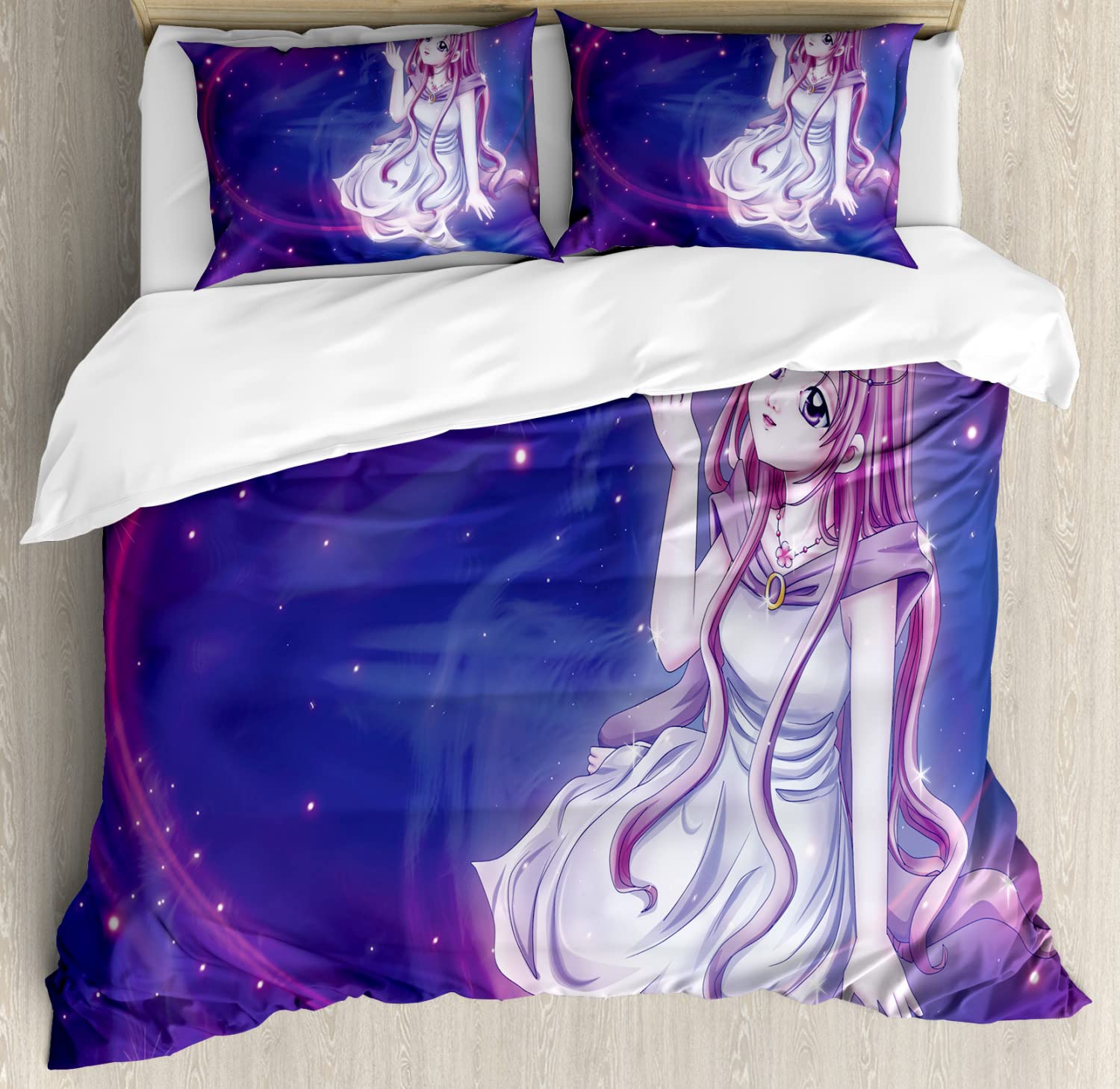 Ambesonne Anime Duvet Cover Set - Purple Zodiac Astrology Horoscope Print Bedding with 2 Duvet Covers & 2 Pillowcases, Twin Size 2-Pack - Perfect for Anime Fans' Bedroom Decor & Gift Ideas