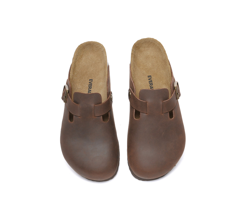 EVERAU® Men's Leather Adjustable Buckle Strap Slip-On Flat Sandals - Comfortable Casual Slides for Summer, Beach & Outdoor Wear - Brooklyn Style