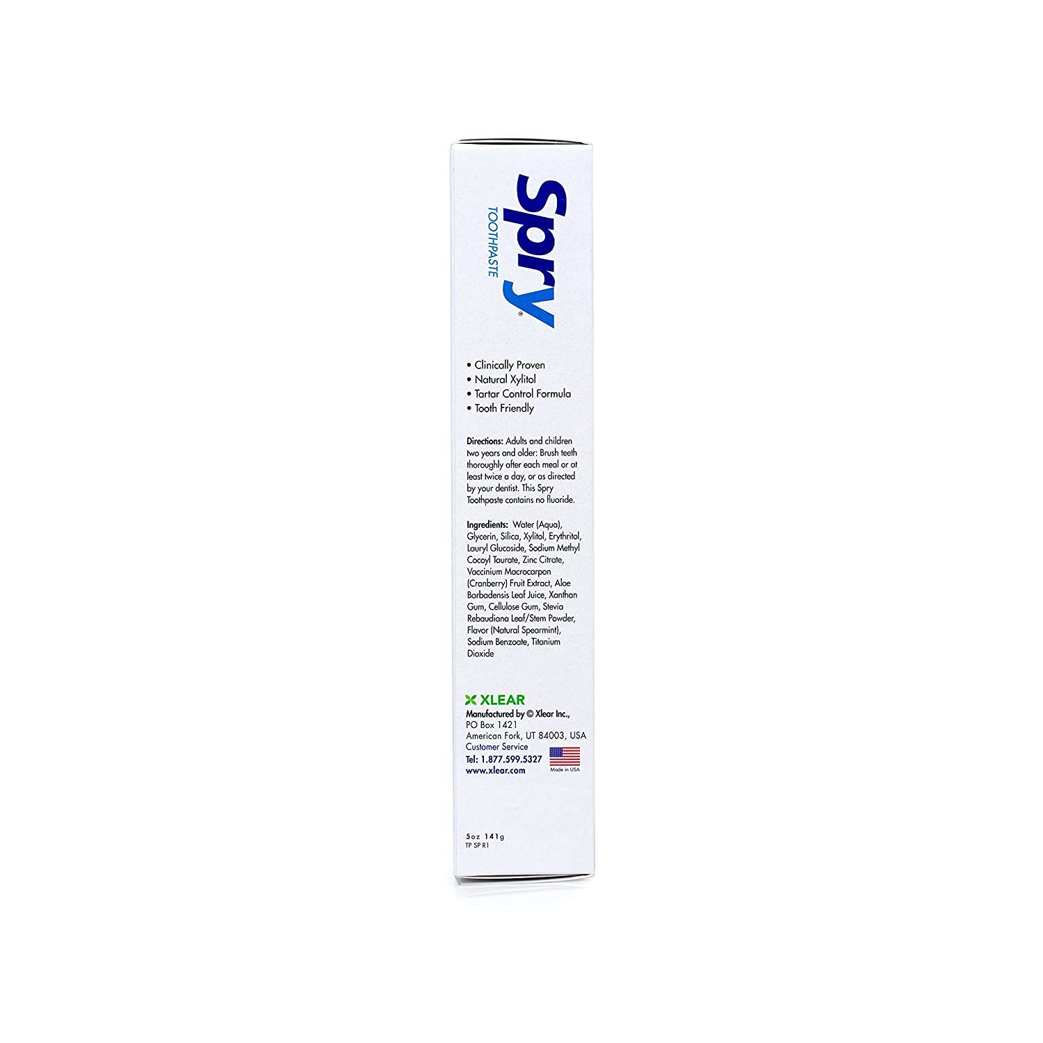 Spry Xylitol Toothpaste 5oz - Fluoride Free Natural Toothpaste for Adults & Kids, Teeth Whitening & Breath Freshening with Spearmint Flavor (Pack of 2) | Gentle Oral Care for Sensitive Teeth & Daily Fresh Breath