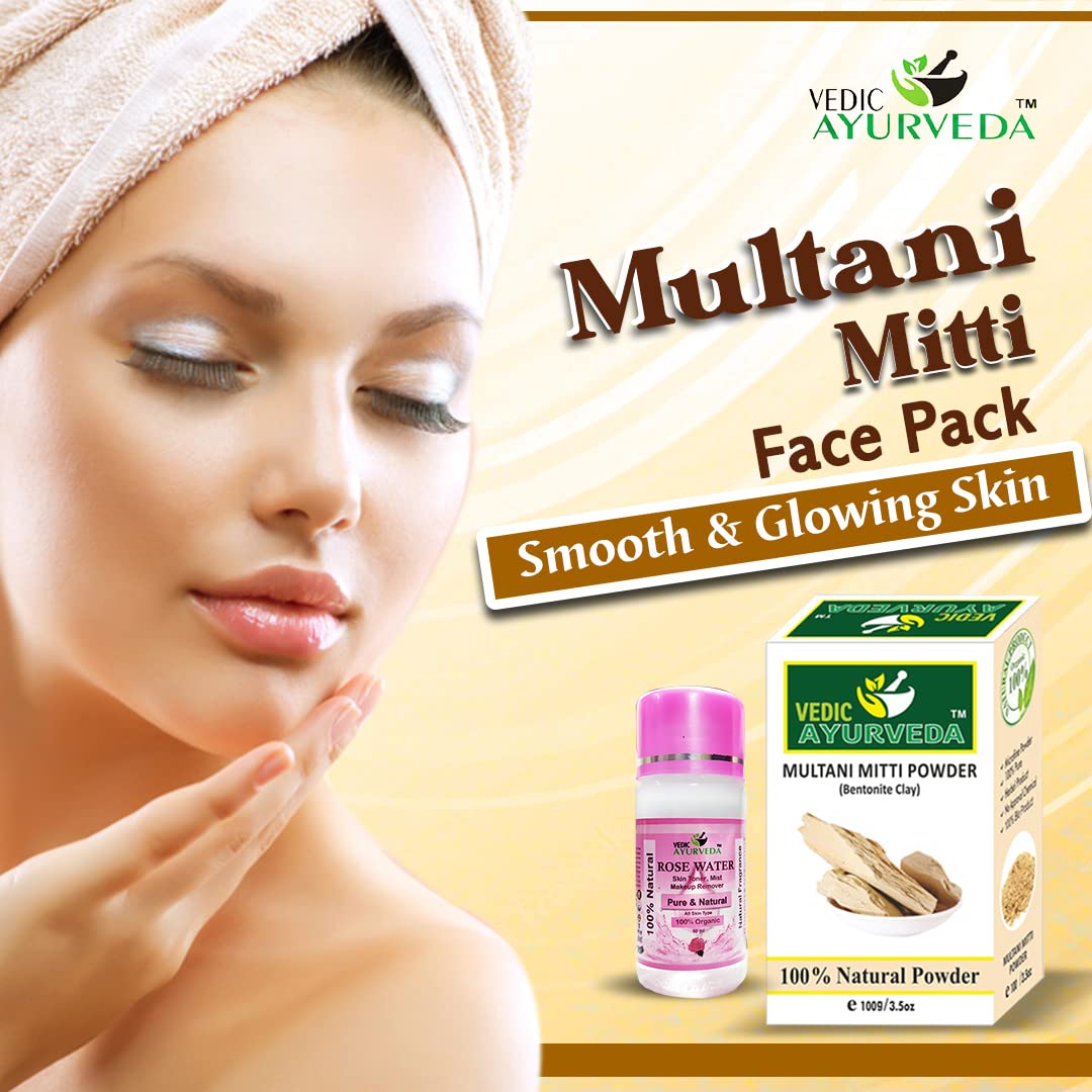 Multani Mitti Clay Face Mask with Free Rose Water Toner (60ml) & Makeup Remover | Deep Cleansing, Oil Control & Skin Brightening | Perfect for Acne-Prone & Oily Skin Care Routine