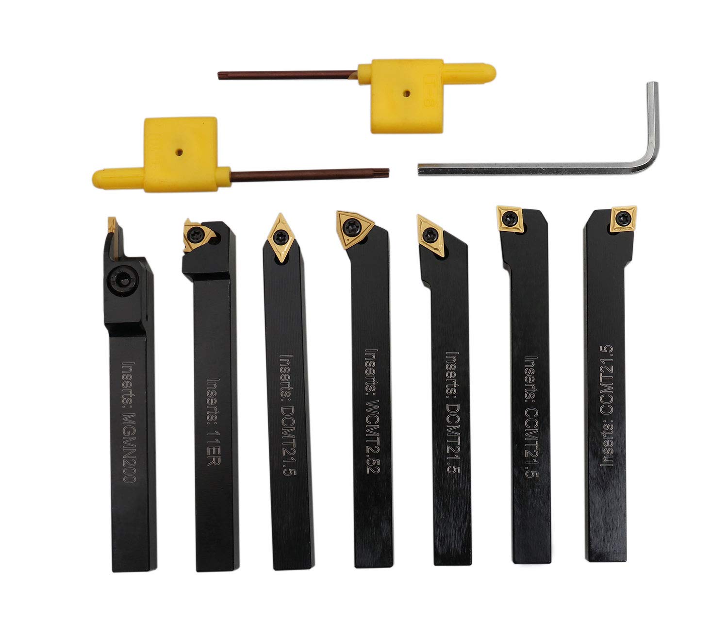 Accusize 3/8'' Shank 7-Piece Indexable Carbide Turning Tool Set with Fitted Case (2387-2003) - Perfect for Lathe Turning, Facing, and Threading Operations in Metalworking