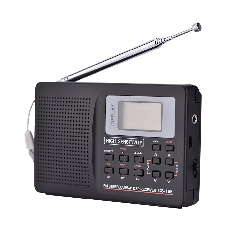 Portable AM/FM/SW/LW/TV Radio with Alarm Clock - Full Frequency Receiver, Compact Pocket-Sized Design (Black) | Perfect for Travel, Emergency, Outdoor Activities and Home Use