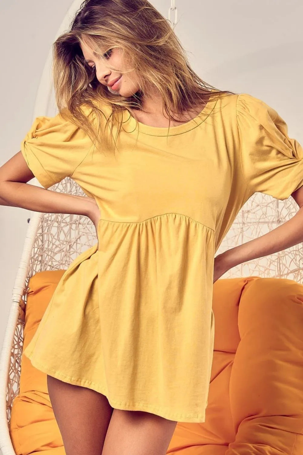 BiBi Cotton Spandex Knit Puff Sleeve Baby Doll Top - Cute Casual Blouse for Women | Perfect for Date Nights, Office Wear & Summer Outfits