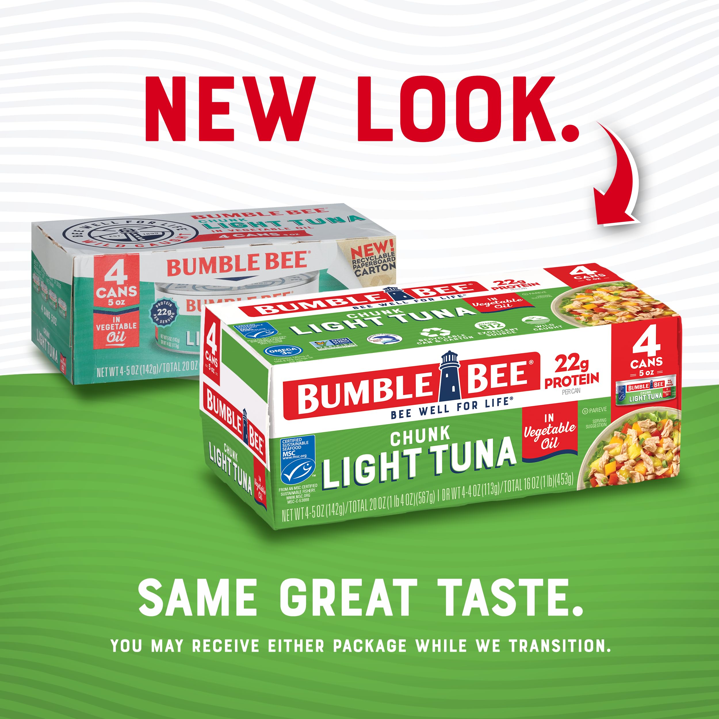 Bumble Bee Chunk Light Tuna in Oil - Wild Caught Skipjack Tuna (5 oz Cans, Pack of 4) | 22g Protein per Serving | MSC Certified Sustainable Seafood | Non-GMO, Gluten Free, Kosher | Perfect for Salads, Sandwiches & Quick Meals
