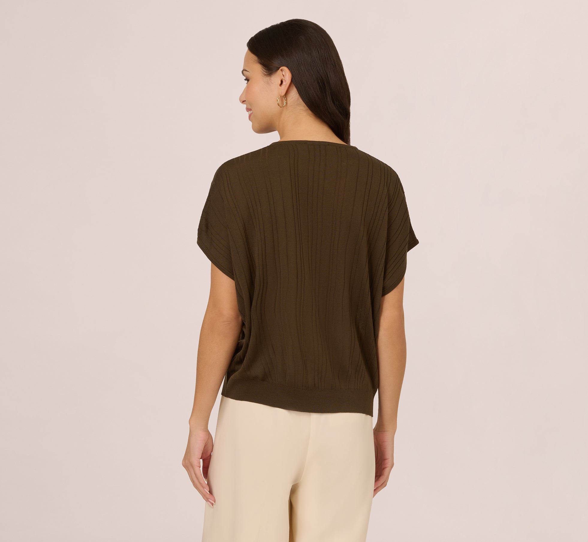 Women's Lightweight Rib Knit Short Sleeve Sweater Top - Chocolate Walnut Color | Casual Spring/Summer Tops for Everyday Wear & Layering