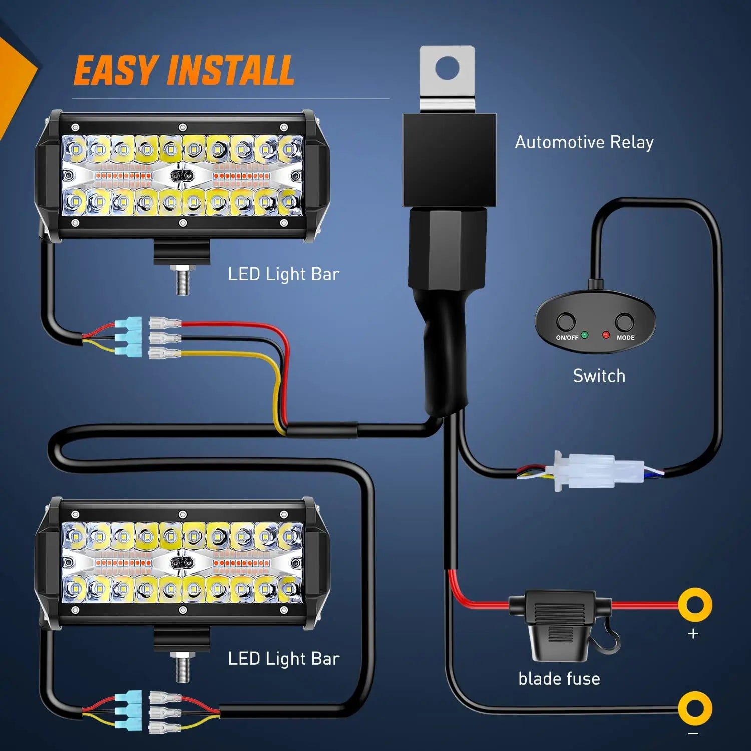 6.5 Inch 120W Triple Row Amber White Spot Flood LED Light Bars (Pair) with 16AWG DT Wire - Perfect for Off-Road Trucks, ATVs, UTVs, and Emergency Vehicles