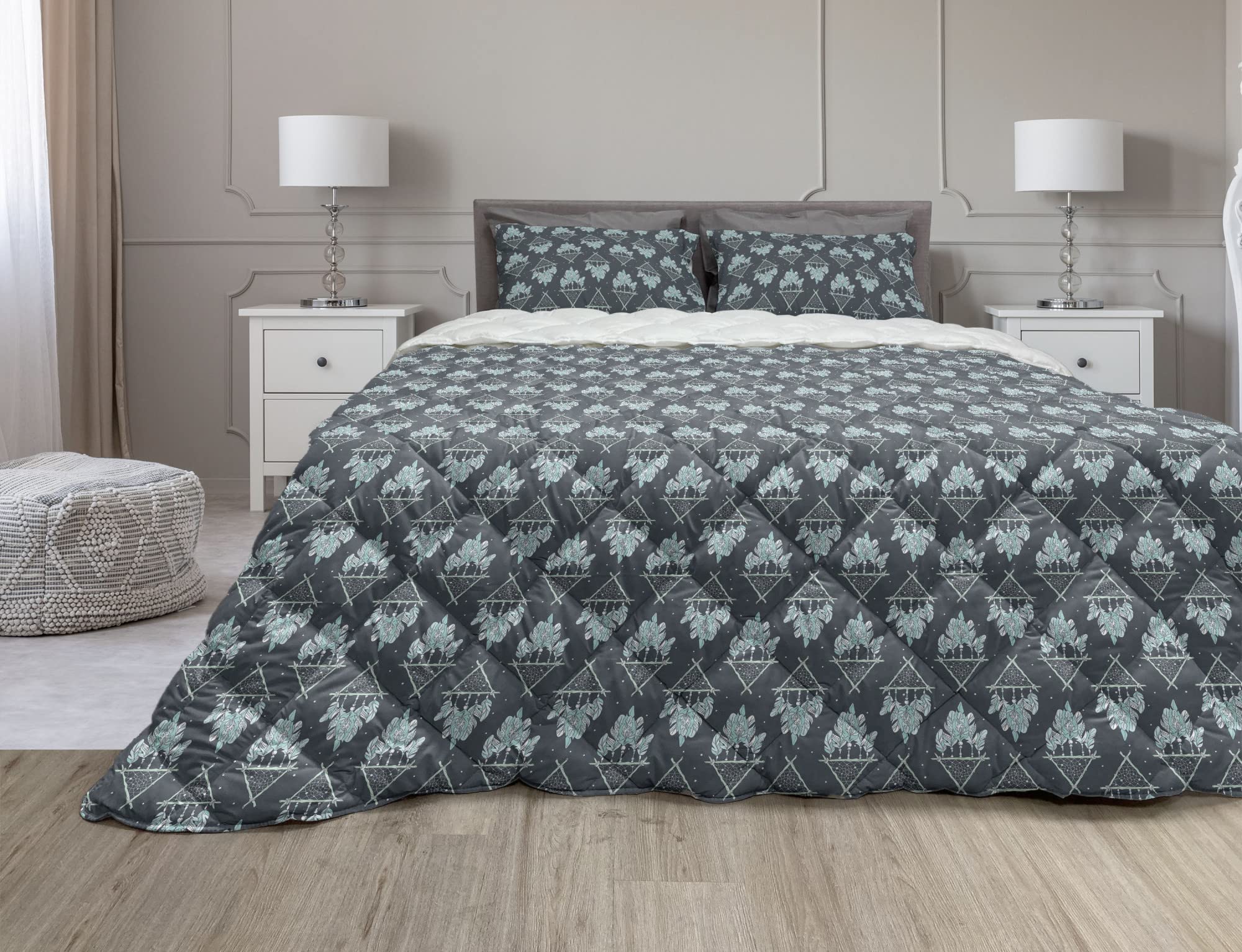 Ambesonne Ethnic Comforter Set with Sham - 3 Piece King Size Microfiber Duvet Cover in Mint Green Seafoam - Dreamcatcher Bohemian & Retro Style Bedding - Perfect for Bohemian Bedroom Decor, Guest Rooms & Cozy Retreats