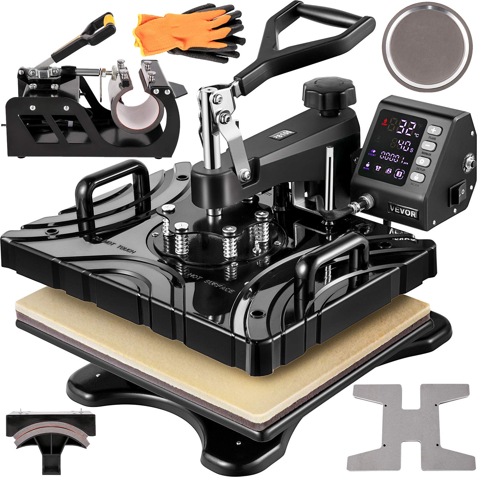 VEVOR 12x15 Inch 6-in-1 Heat Press Machine 800W with Digital Control - Professional T-Shirt, Sublimation, Hat & Mug Heat Transfer Press for DIY Crafts & Small Business