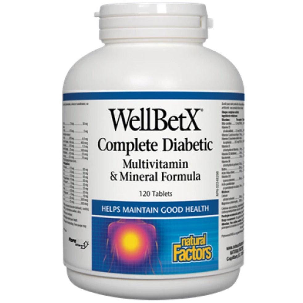 Natural Factors Wellbetx Complete Diabetic Multivitamin & Mineral Formula - 120 Tablets for Blood Sugar Support - Essential Nutrients for Diabetes Management | Daily Supplement for Type 1 & Type 2 Diabetics