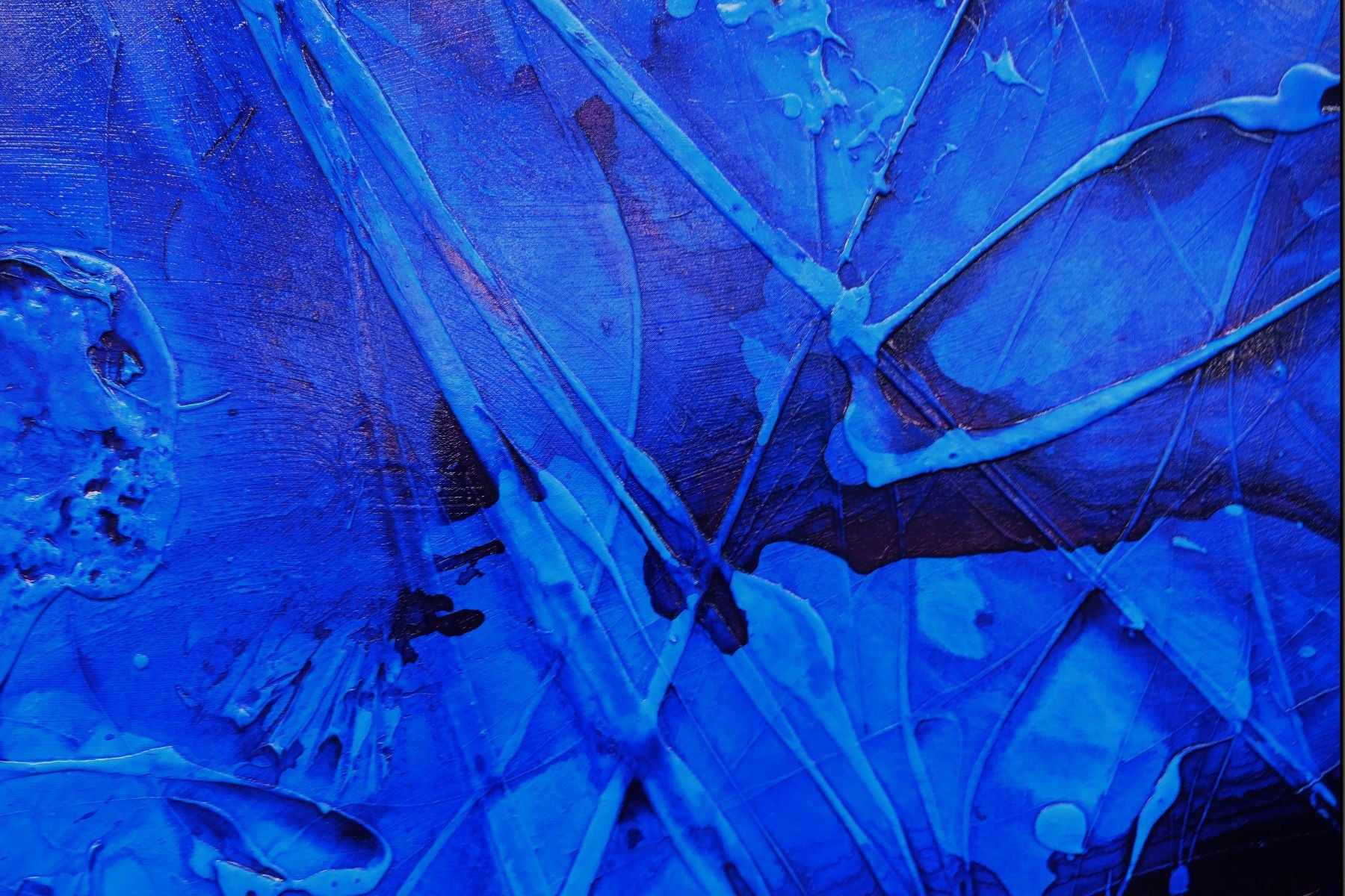 Blue Ink Textured Abstract Painting - 270cm x 120cm Large Canvas Wall Art for Modern Home & Office Decor | Inked Euphoria Collection