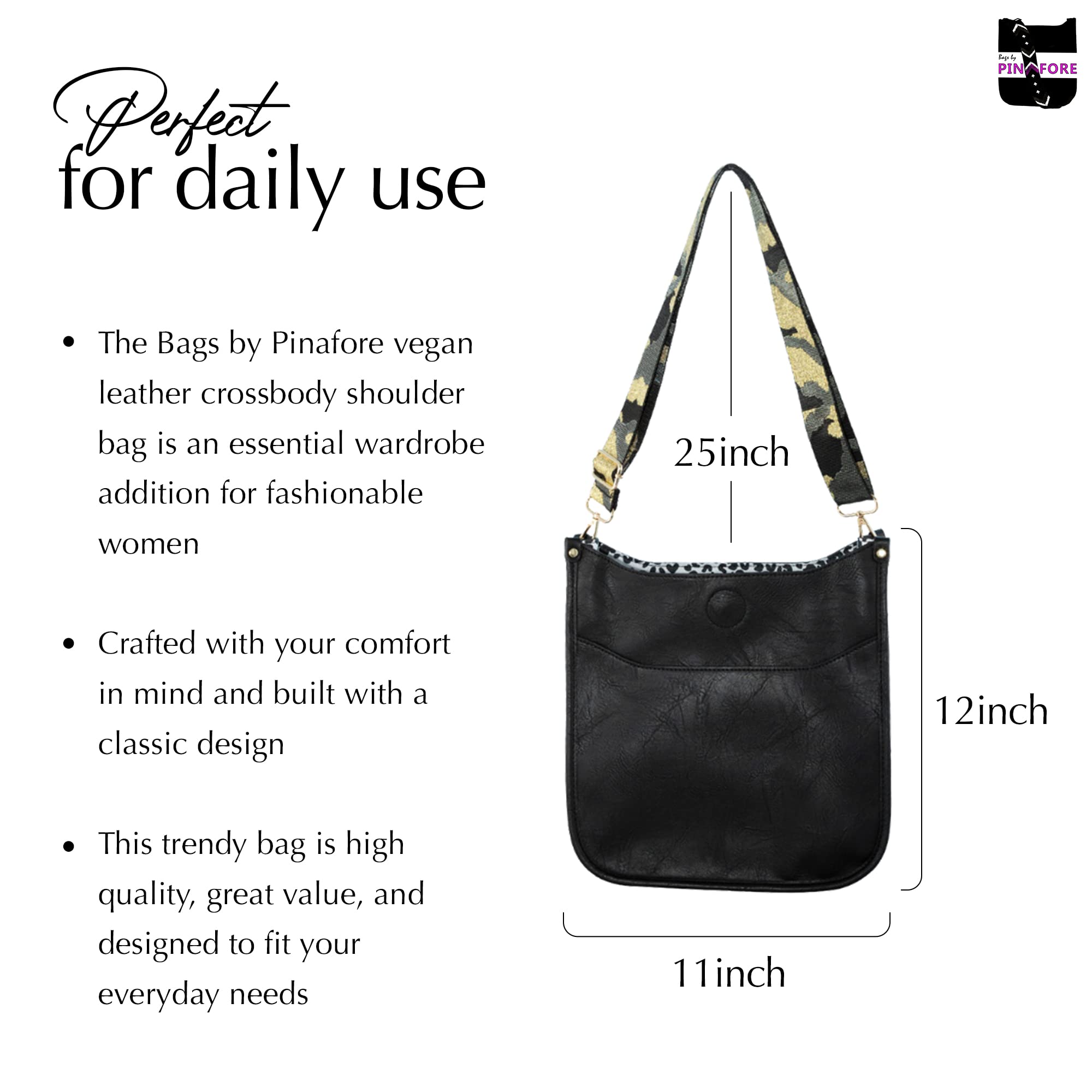 Vegan Leather Crossbody Shoulder Bag for Women - Adjustable Strap, Stylish Pinafore Design - Perfect for Work, Travel & Everyday Use
