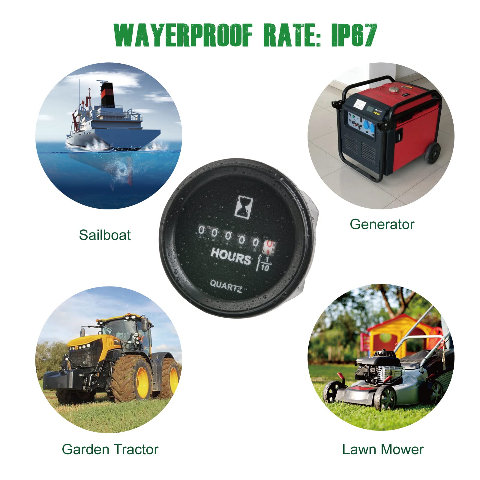 Yooreal DC 8-80V Digital Round Mechanical Hour Meter Gauge Timer - Waterproof Engine Hour Meter for Garden Tractor, Sailboat, Zero Turn Lawn Mower, Generator - Track Equipment Usage Time Accurately