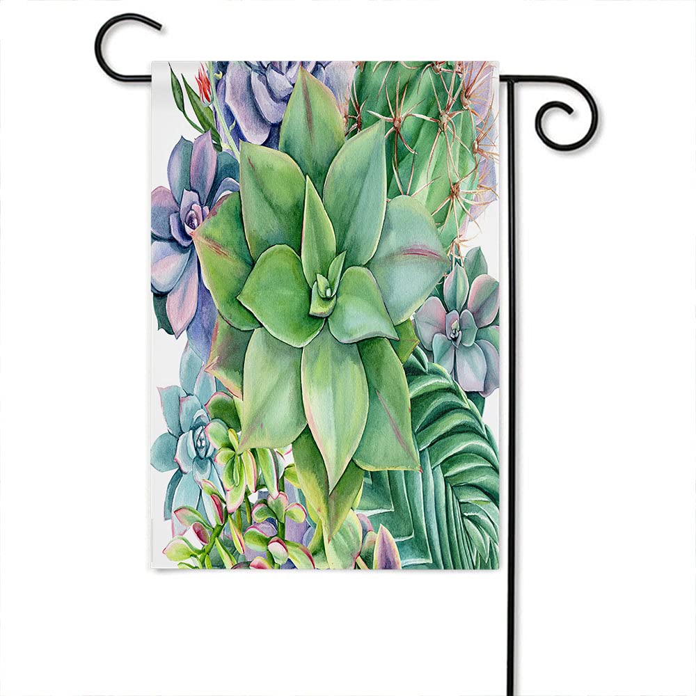 Wondertify Double Sided Succulent Garden Flag - 12x18 Inch Watercolor Botanical Yard Decor with Green & Purple Echovirus Plants for Porch, Home Outdoor Decoration | Perfect for Spring Gardening, Front Door Welcome, Patio & Backyard Landscaping