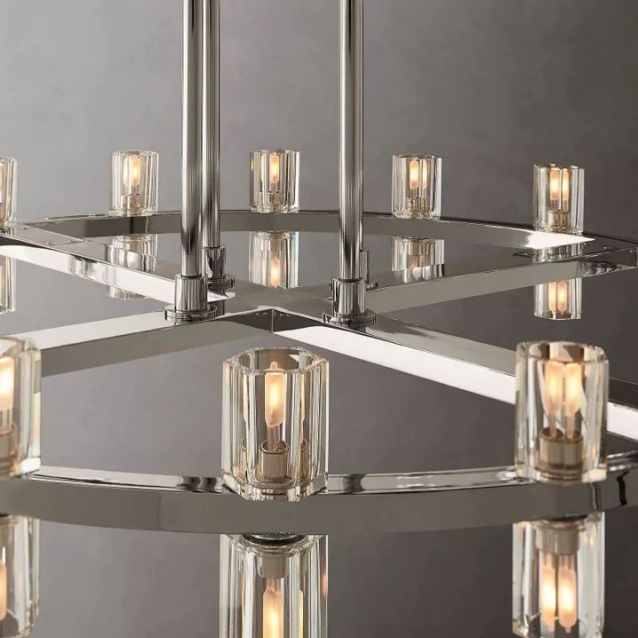 Custom Aurora Wine Glass Round 2-Tier Chandelier with 72 Crystals - Elegant Dining Room Lighting for Home Decor & Romantic Dinners