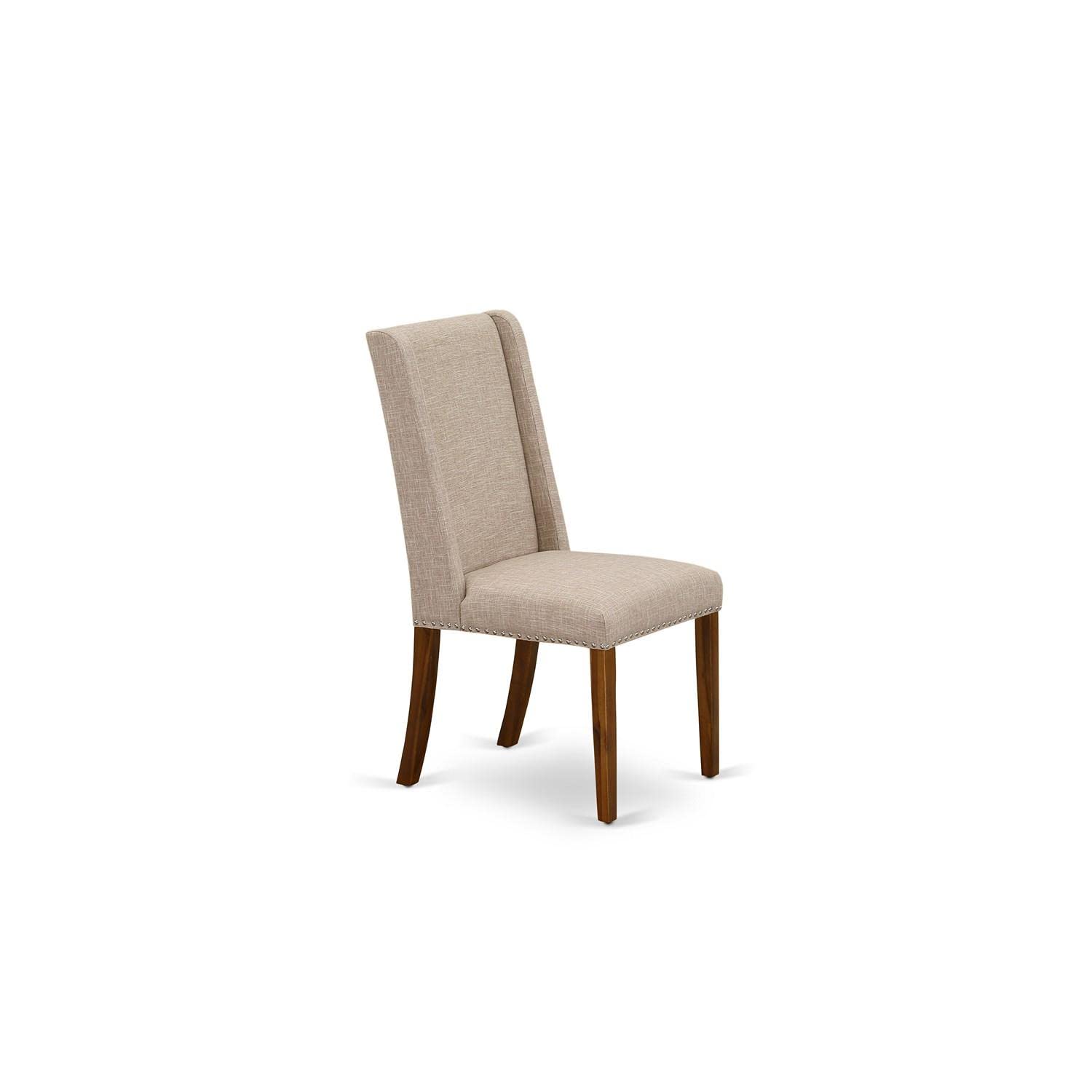 East West Furniture FLP8T04 Florence Parson Dining Chairs Set of 2 - Light Tan Linen Upholstery with Nailhead Trim & Walnut Finish | Elegant Dining Room Seating for Formal Dinners & Home Decor