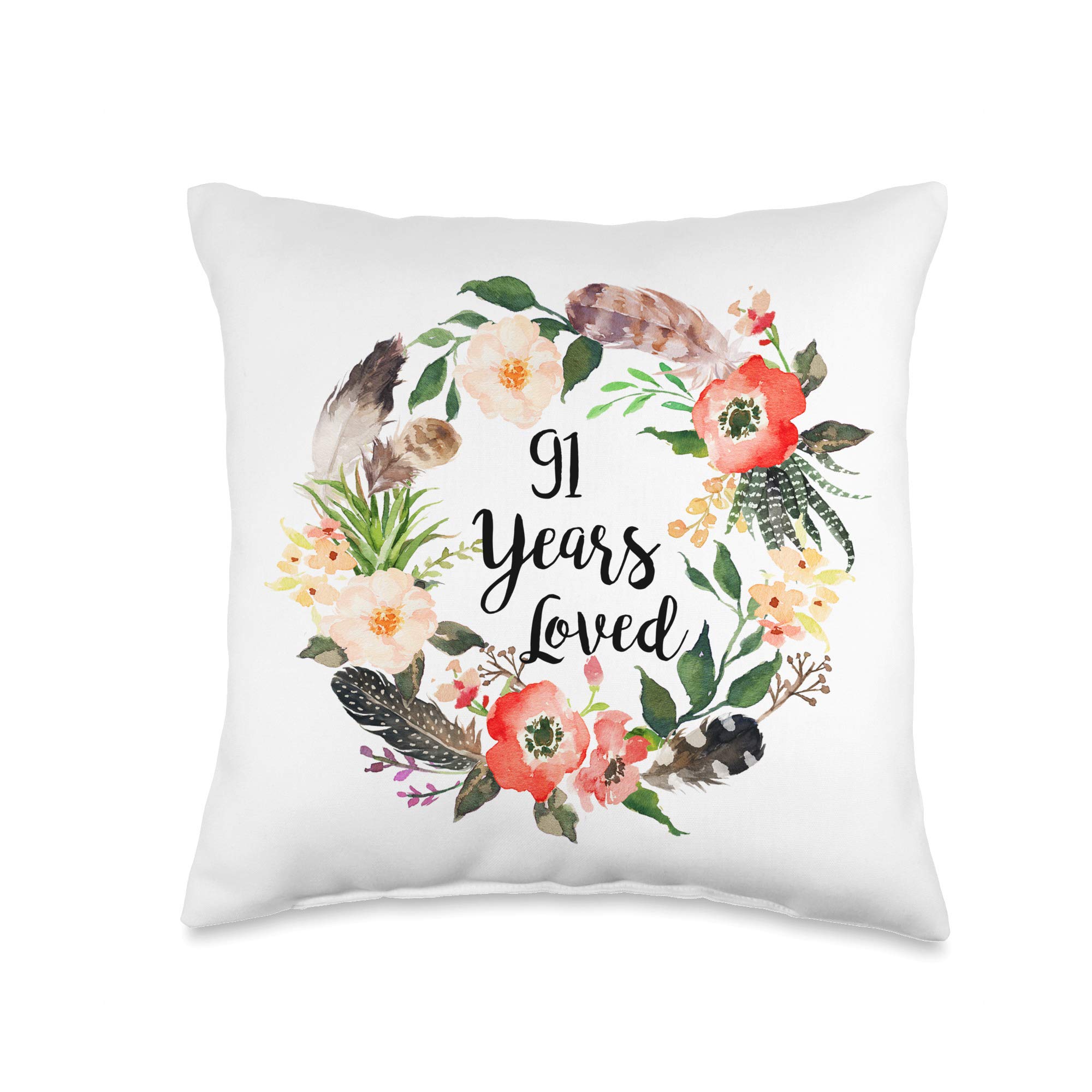 Teelaka Store 91st Birthday Gifts for Women - Vintage Inspired 16x16 Multicolor Throw Pillow for Grandma - Perfect for Home Decor, Sofa Cushion & Anniversary Celebrations