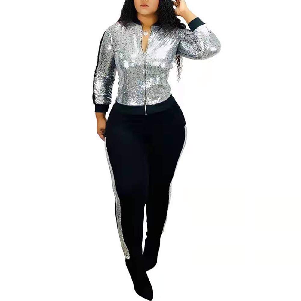 IyMoo Women's 2-Piece Tracksuit Set - Striped Patchwork Long Sleeve Top & Zipper Detail Skinny Pants | Lounge Wear, Gym Outfits, Street Fashion