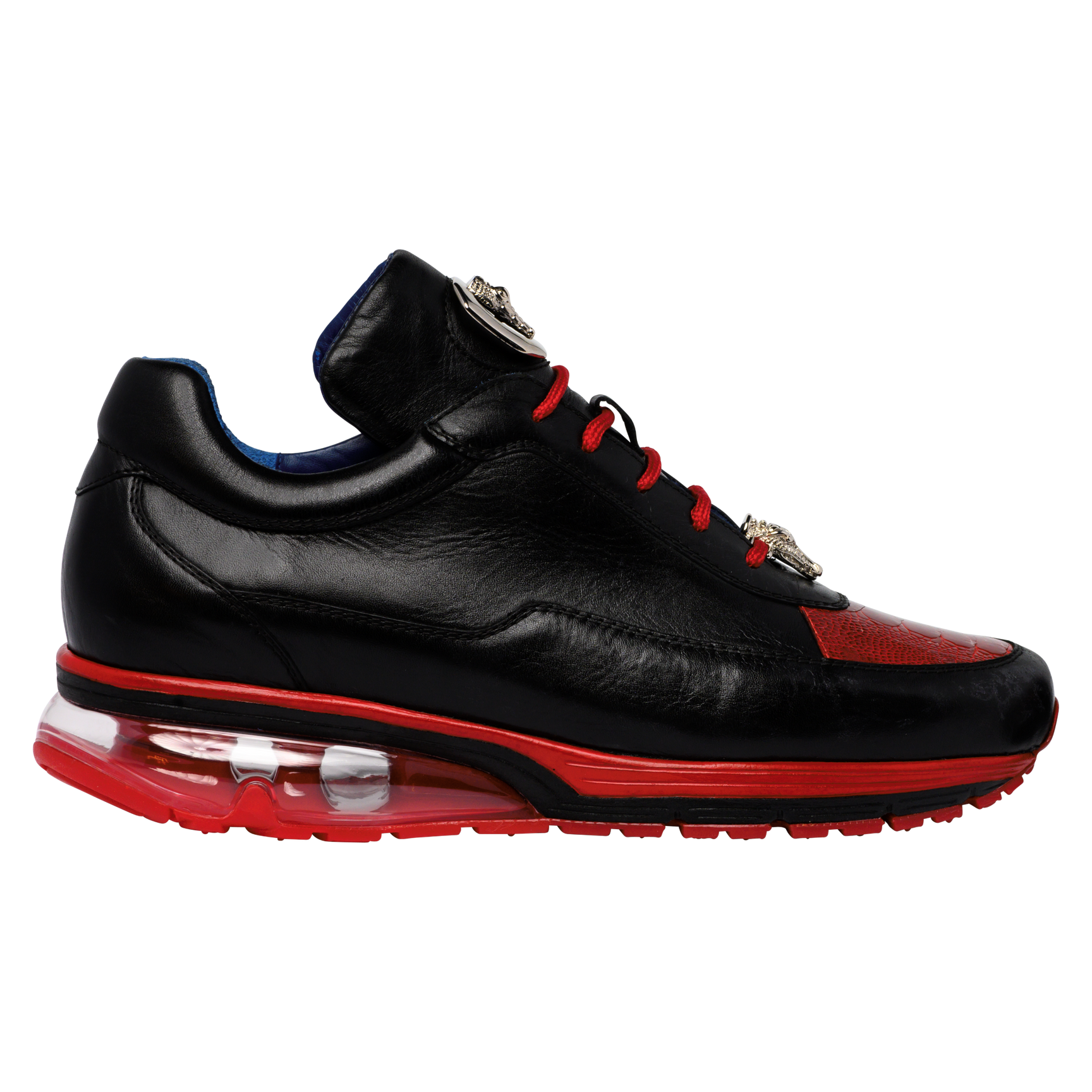 Belvedere Flash Genuine Ostrich Leather & Italian Calfskin Sneakers - Black/Red (E01) - Luxury Comfortable Shoes for Men, Perfect for Casual Wear, Office & Special Occasions