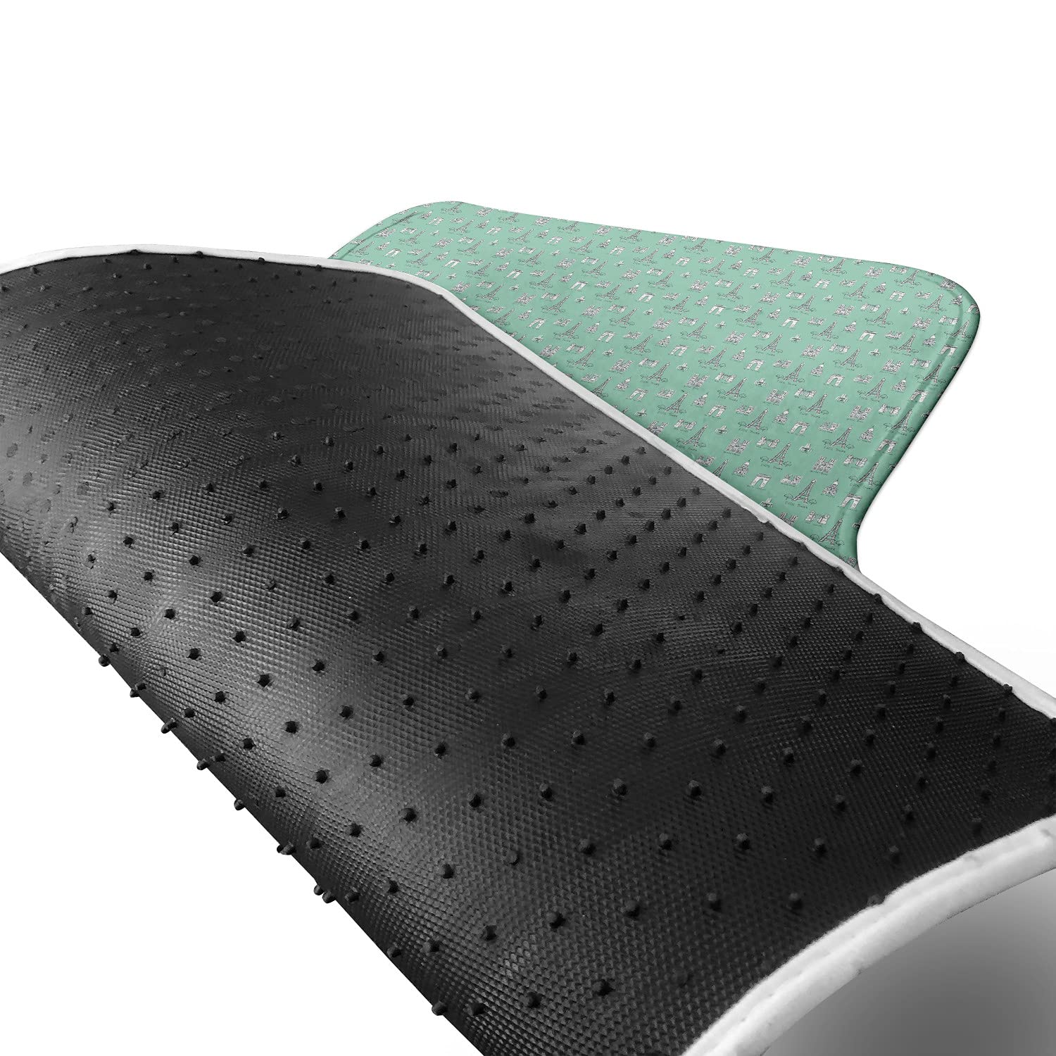 Ambesonne Notre Dame de Paris 4-Piece Car Mat Set - French-Inspired Continuous Pattern Floor Mats for Front & Back Seats - Durable PVC Backing - Seafoam White - Perfect for Car Enthusiasts & Paris Lovers