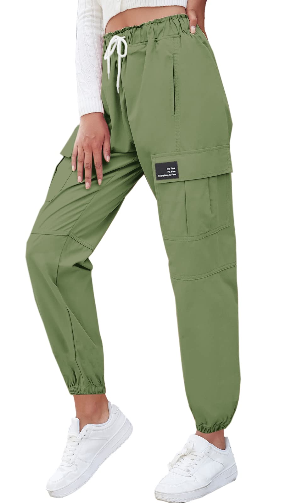 Cromoncent Girls & Women's Cargo Jogger Pants - Elastic Waist Lightweight Outdoor Hiking Pants for Teens & Adults (Size 6 Years to XX-Large) - Perfect for Hiking, Camping, and Casual Wear