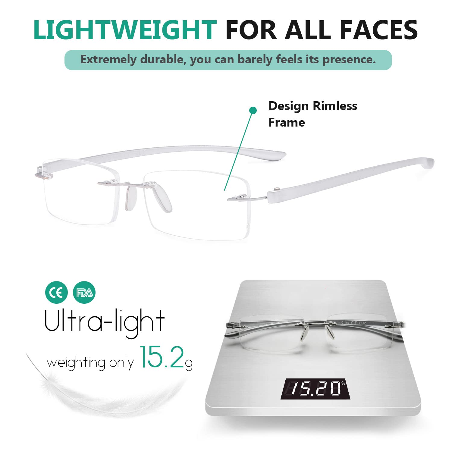 Eyekepper Small Lens Rimless Reading Glasses for Men & Women - Lightweight Comfort for Reading, Computer Use & Office Work