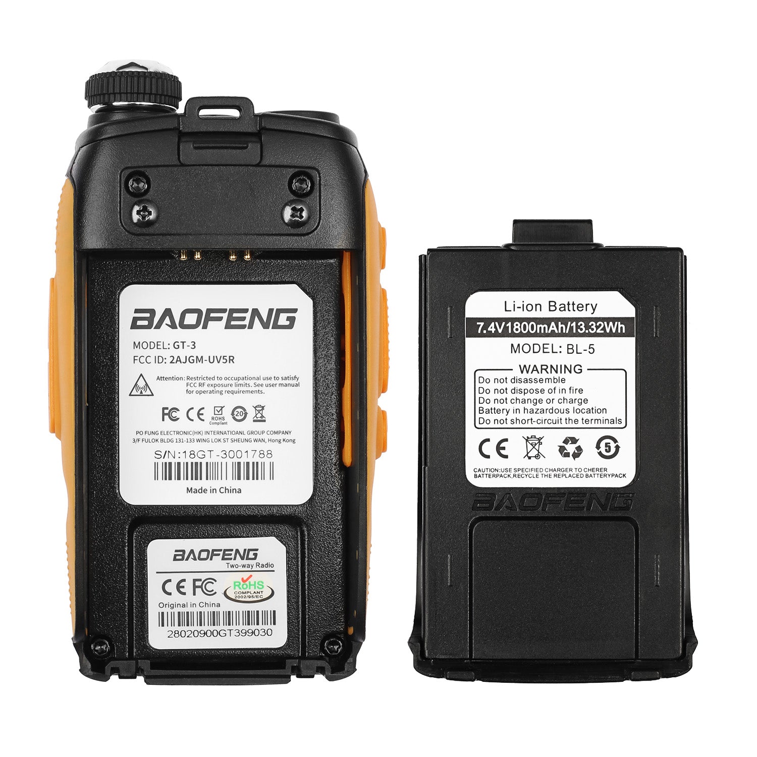 Baofeng GT-3 Mark II 10 Pack with Cable - Dual Band 5W Walkie Talkies with Enhanced Antenna & Built-in Flashlight - Ideal for Outdoor Adventures, Camping, and Emergency Communication