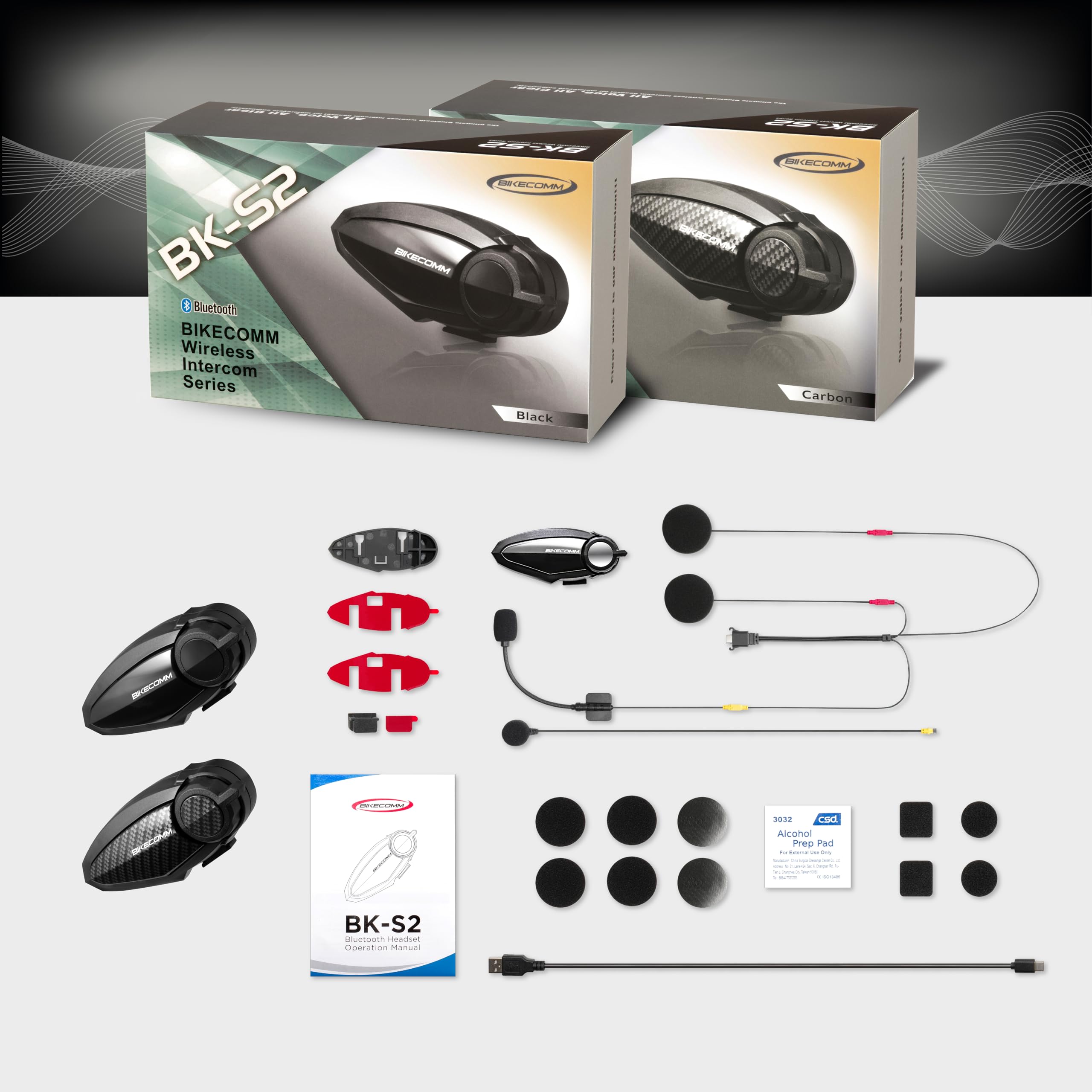 BK-S2 Motorcycle Bluetooth Intercom Headset - Waterproof Helmet Communication System with Noise Cancelling Speakers & Voice Command Earbuds for Safe Riding (Duo Black) - Perfect for Group Rides, Touring & Urban Commuting