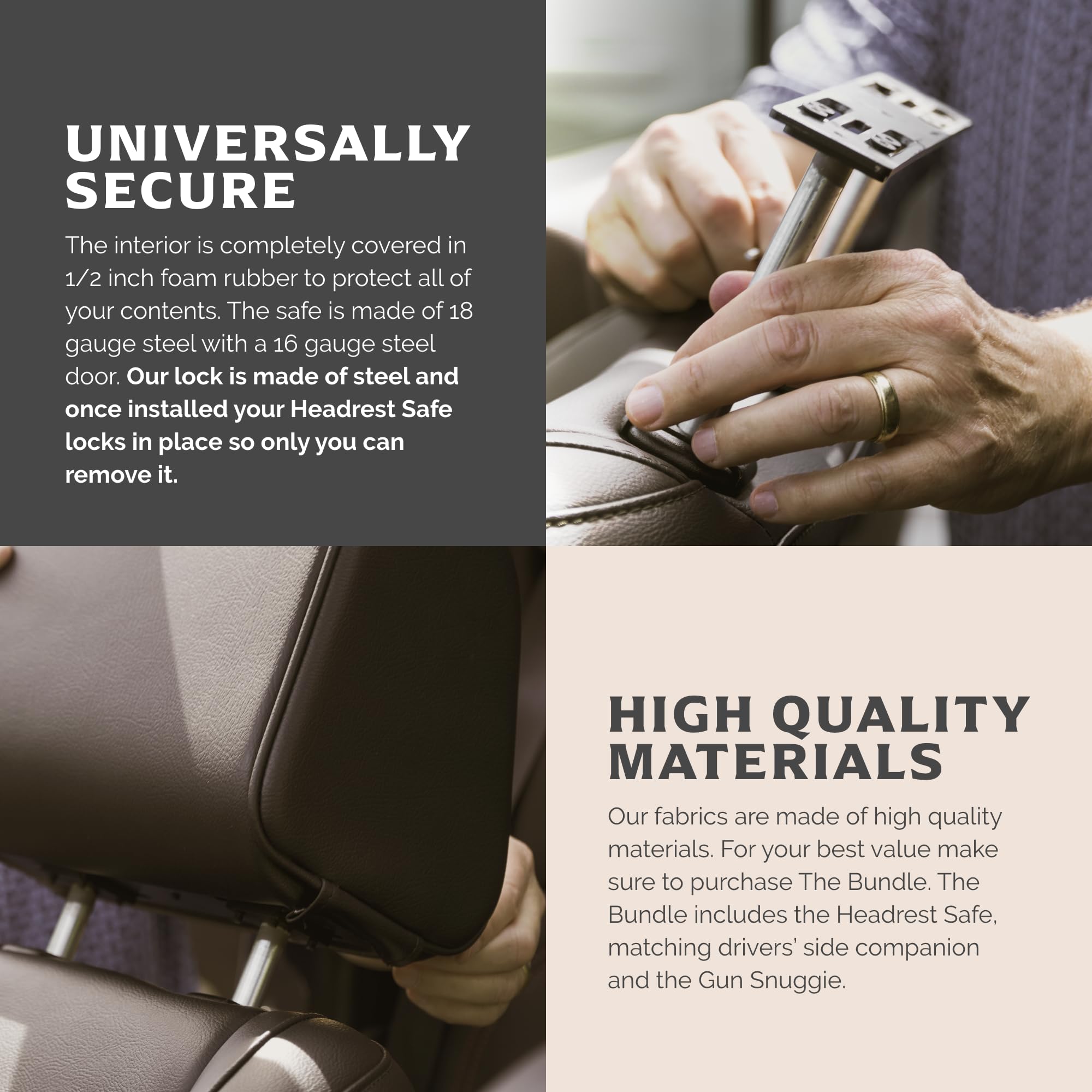 Premium Car Headrest Set - Charcoal Cloth Passenger Seat with Safety Lock & Driver Seat Companion Headrest | Enhanced Comfort for Long Drives & Road Trips