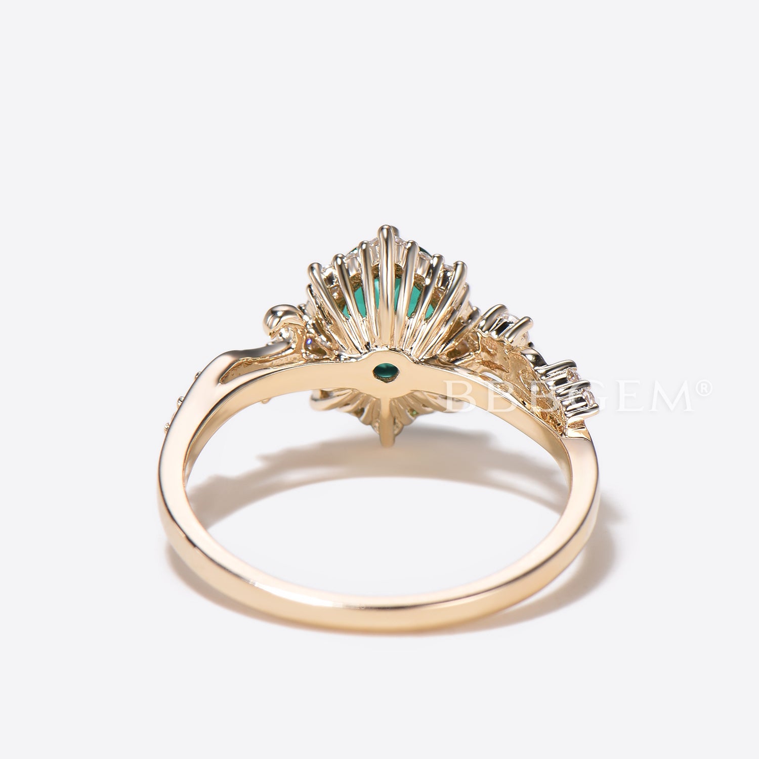 Oval Cut Emerald Engagement Ring 14k Yellow Gold Snowdrift Halo Diamond Ring for Women - Perfect for Proposals, Anniversaries & Bridal Jewelry