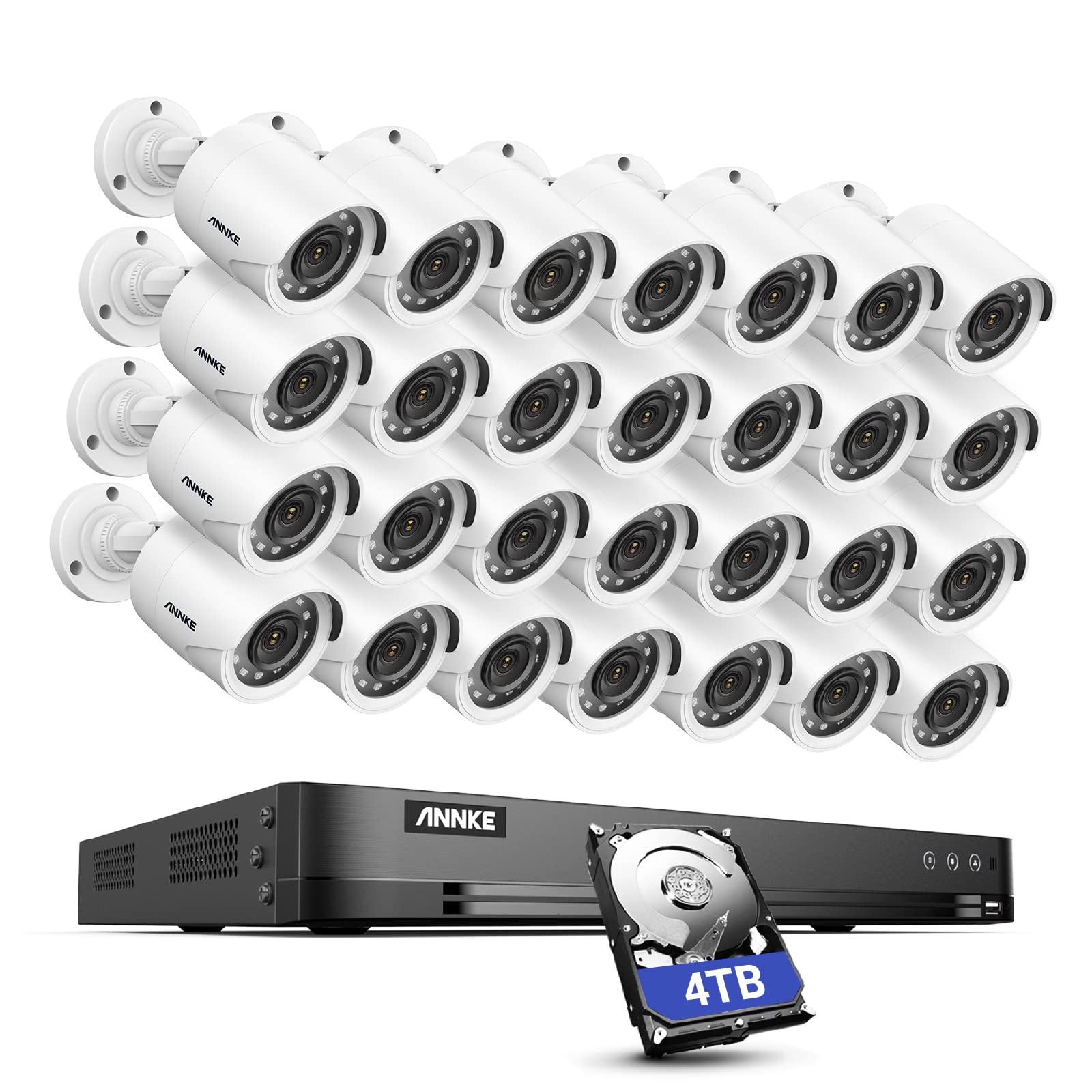 ANNKE 32 Channel 3K Lite AI DVR Security Camera System with 28pcs 1080P Outdoor IP66 Weatherproof CCTV Cameras | Human/Vehicle Detection, Smart Playback, Email Alerts | 4TB HDD Included | Ideal for Home & Business Surveillance