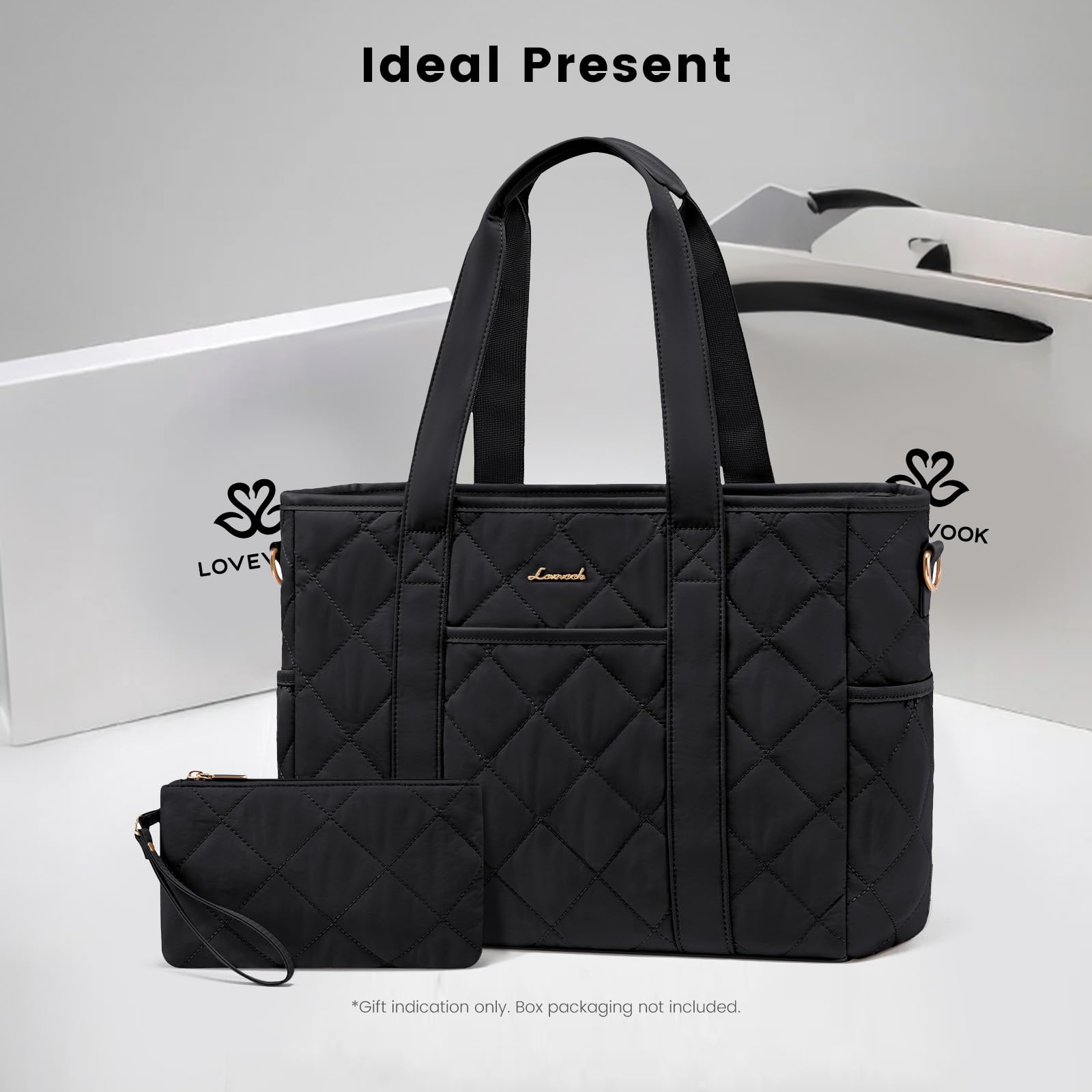 LOVEVOOK Quilted Puffer Tote Bag for Women - 15.6 Inch Laptop Handbag with Zipper, Large Lightweight Shoulder Bag for Work, Travel & Daily Use