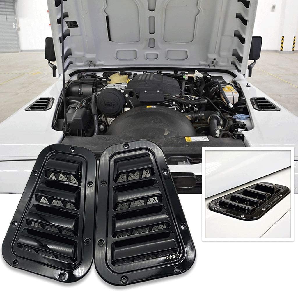 ABS Car Hood Ventilation Wings - Front Bonnet Vents & Side Trim Cover for Land Rover Defender 2004-2019 | Steel Air Flow Intake Scoop Vent Snow Cover | Off-Road Accessories & Hood Decor Upgrade | Perfect for Off-Roading & Extreme Weather Protection