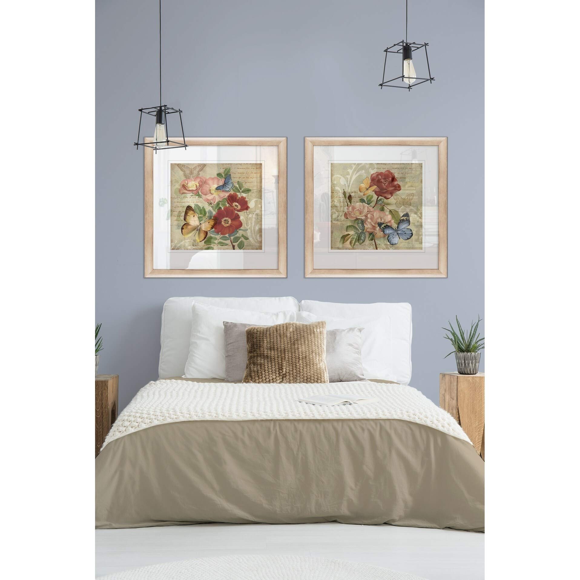 WEXFORD HOME Butterfly Botanical Framed Wall Art Set - Nature Inspired Decor for Living Room, Bedroom & Office