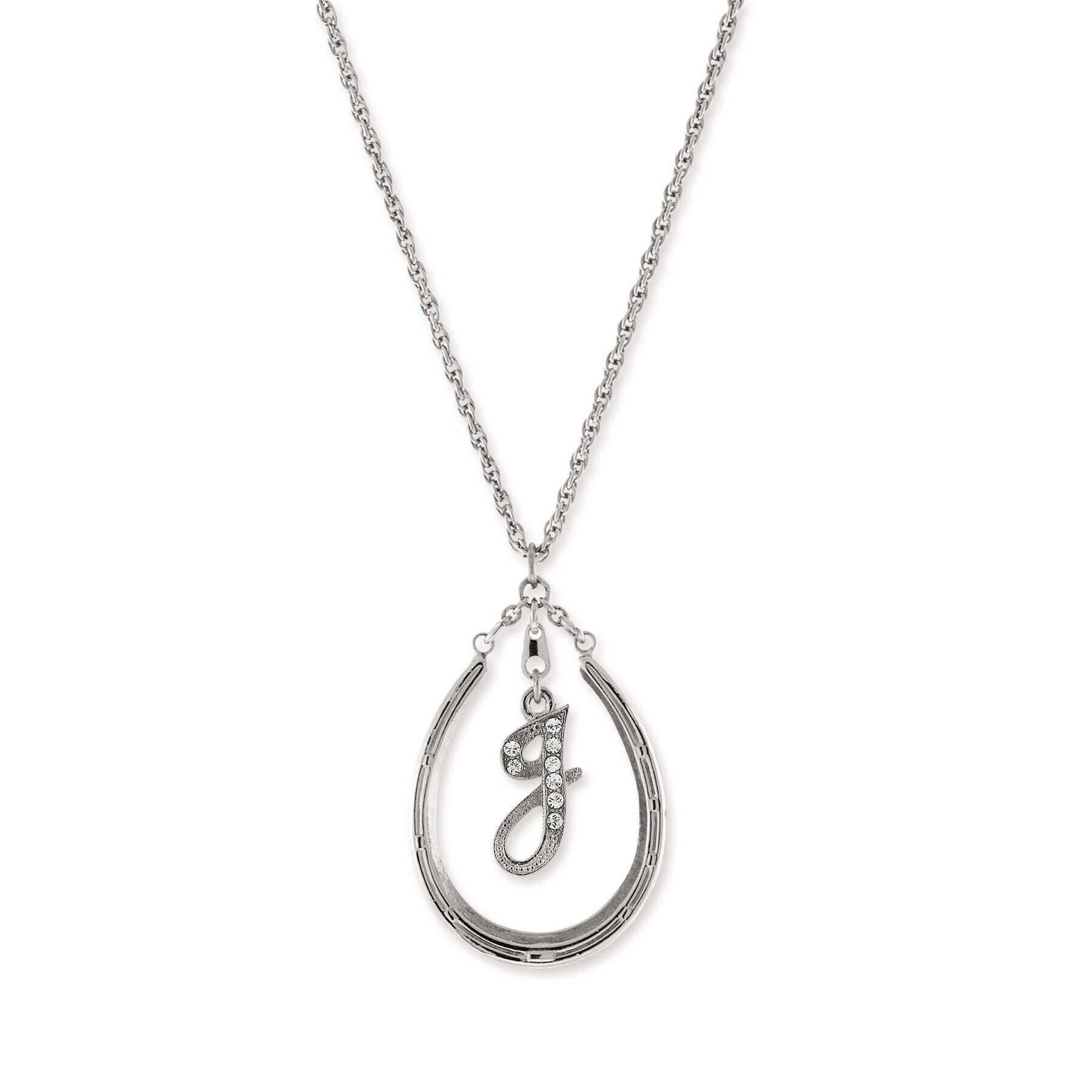 1928 Jewelry Pewter Horseshoe Crystal Initial Necklace - Personalized Name Necklace for Women, 16