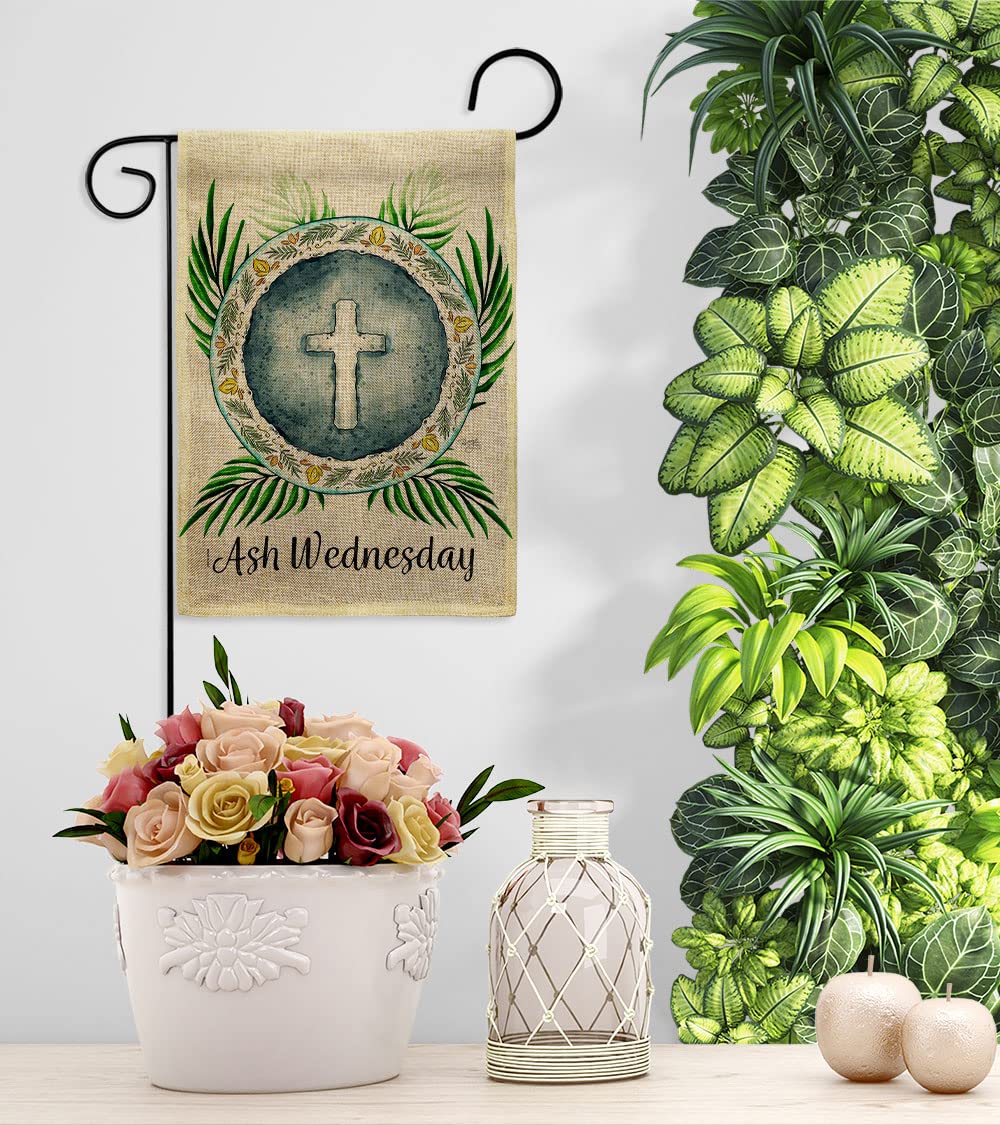 Breeze Decor Holy Ash Wednesday Burlap Garden House Flag - Religious Christian Easter Decoration with Dove Symbol for Faith, Hope & Peace - Double-Sided Yard Banner Gift Made in USA - Perfect for Church Events, Easter Celebrations & Spiritual Home Decor